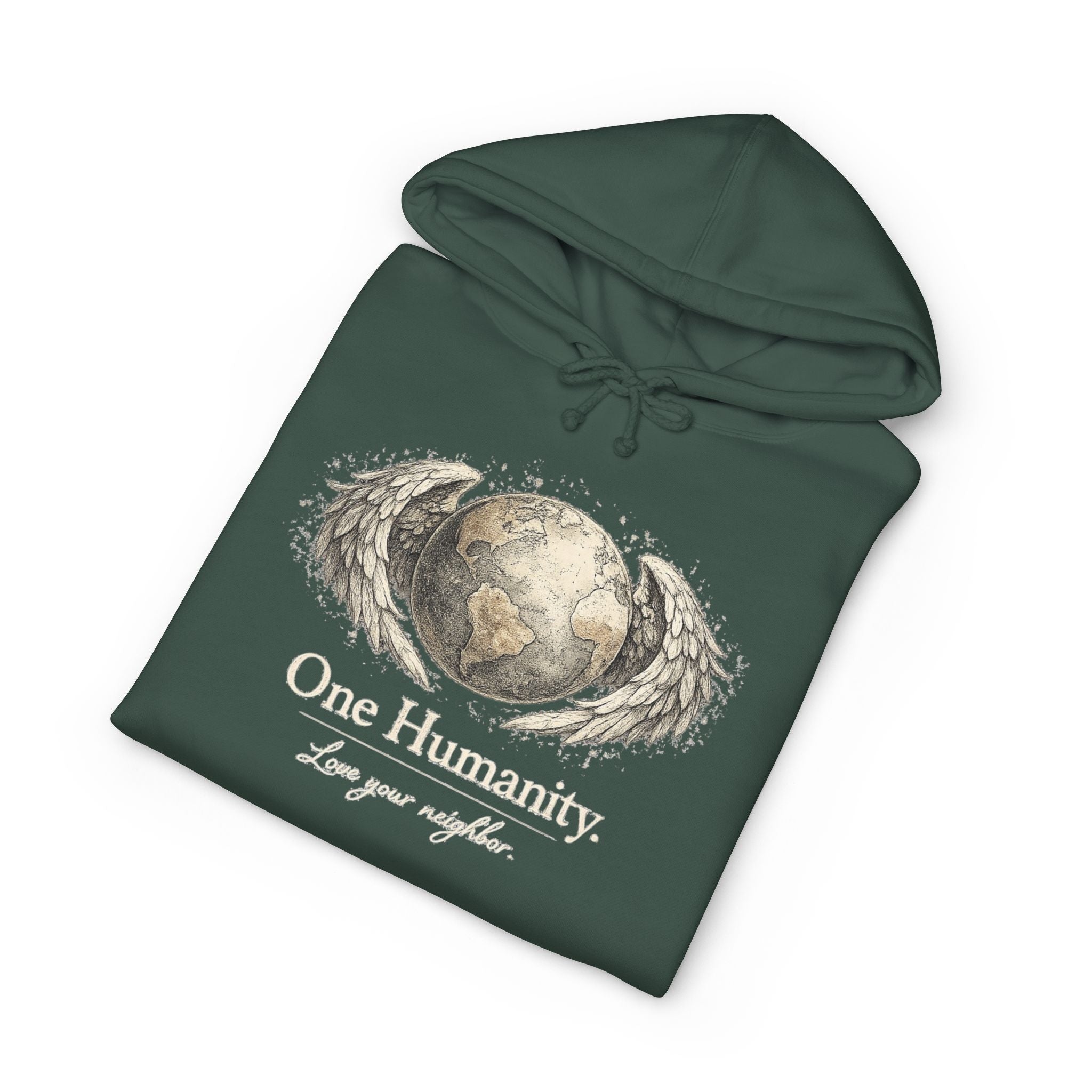 “One Humanity” Hoodie – “Love Your Neighbor” Earth & Wings Graphic Sweatshirt