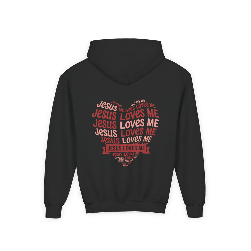 Jesus Loves Me Youth Hoodie – Heart Word Cloud Christian Kids Sweatshirt | Faith Inspired Kids Apparel