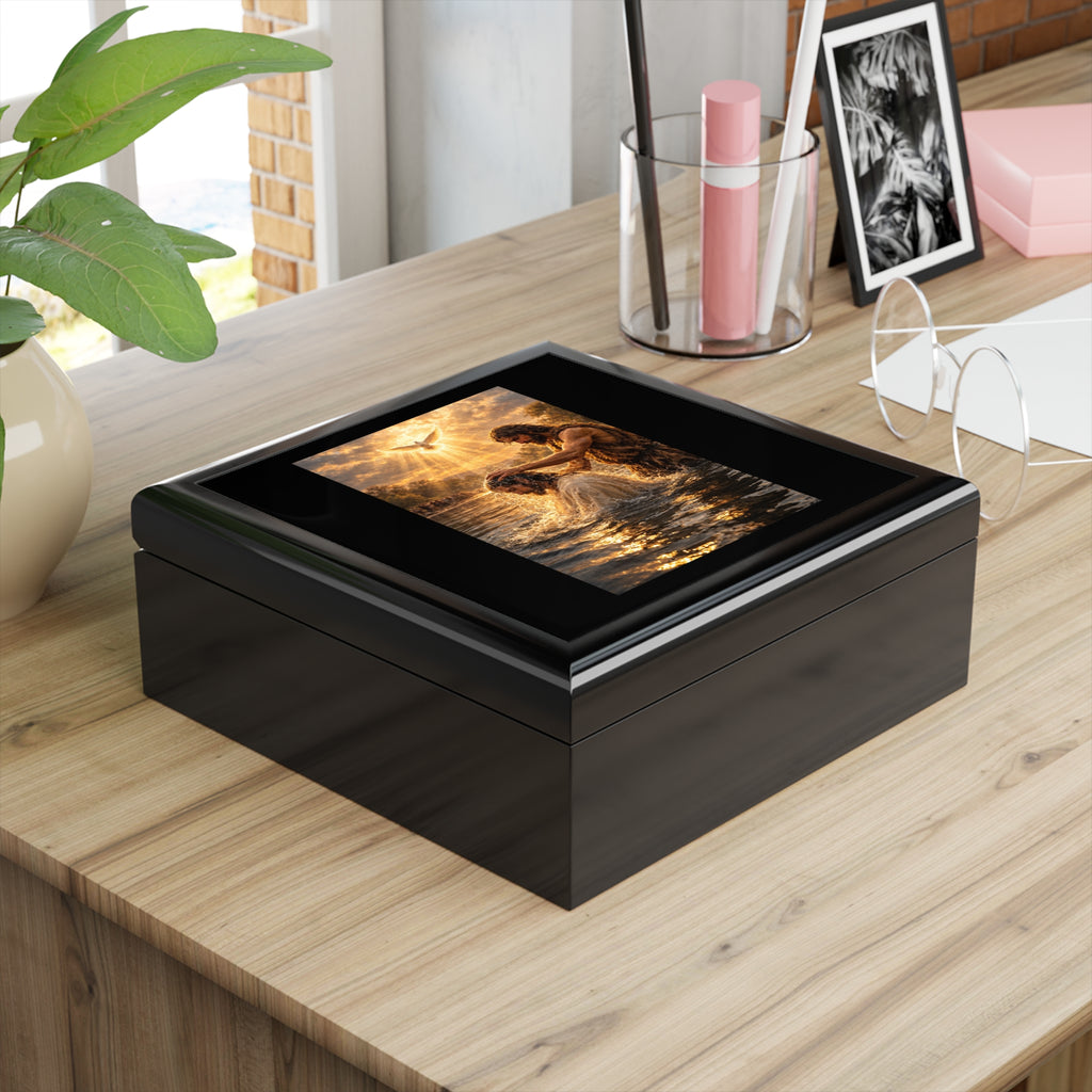 Baptism of Jesus Jewelry Box – Christian Baptism Keepsake Gift with Golden Light Scene | Faith Jewelry Storage Box