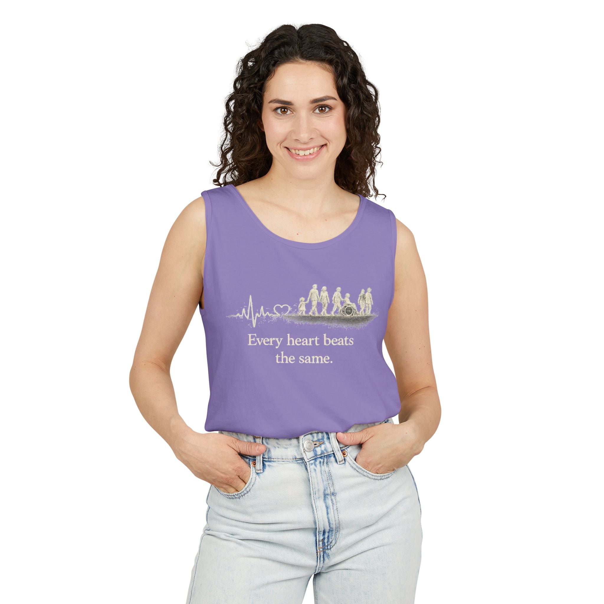 “Every Heart Beats the Same” Vintage Surf Tank Top – Garment-Dyed Coastal Unity Tank
