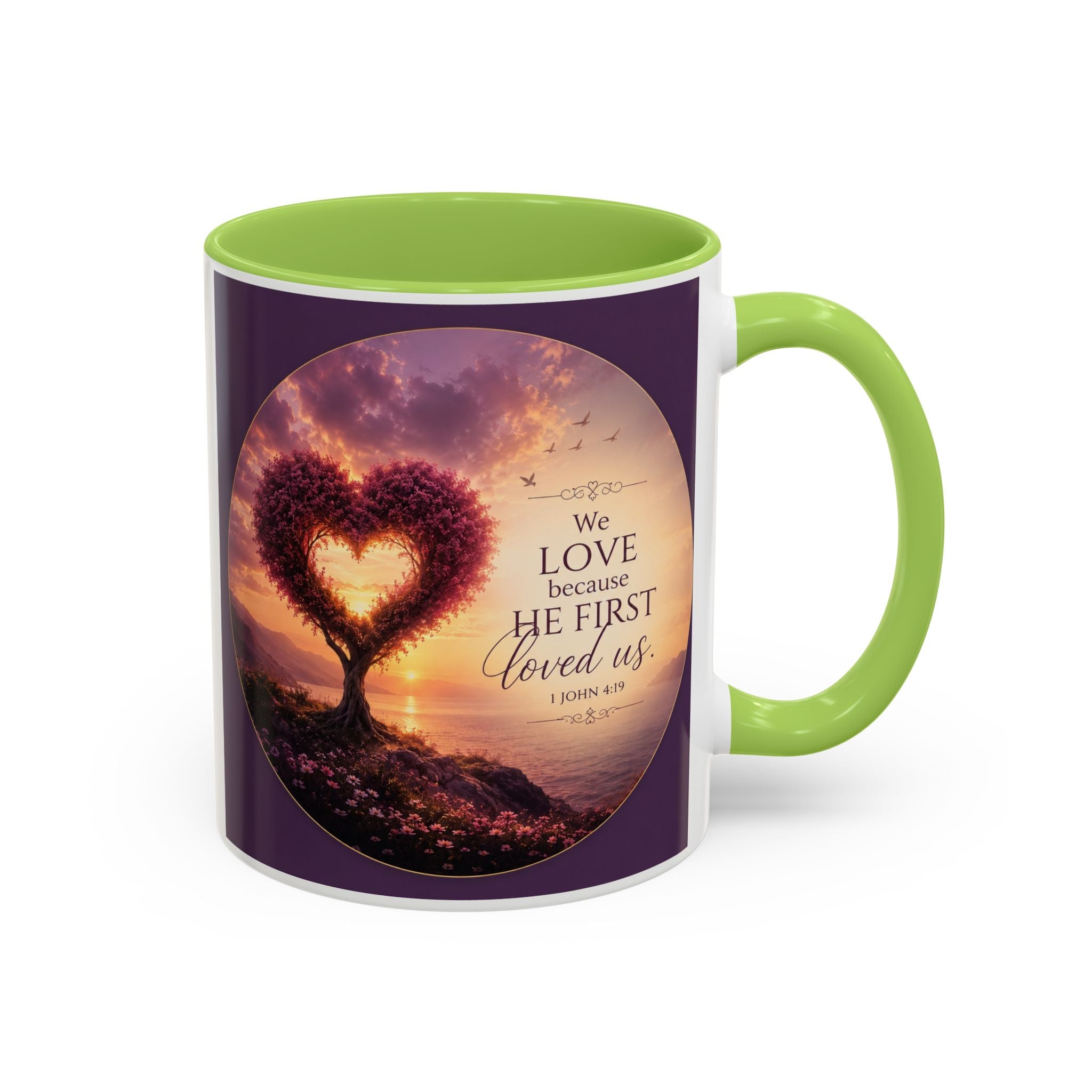 Heart Tree Coffee Mug | We Love Because He First Loved Us Mug | 1 John 4:19 Christian Gift