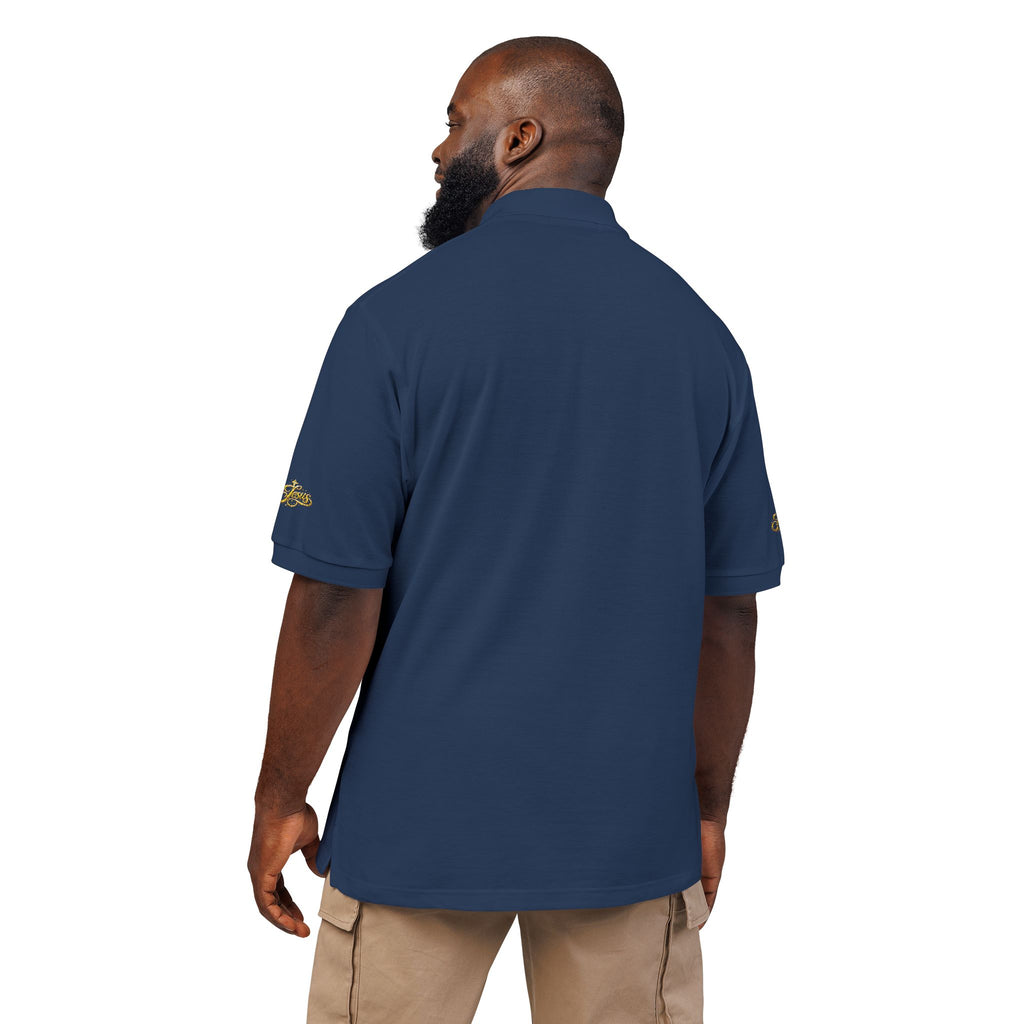 Jesus Gold Fleur Embroidered Polo – Christian Faith Collared Shirt | Elegant Unisex Church Polo