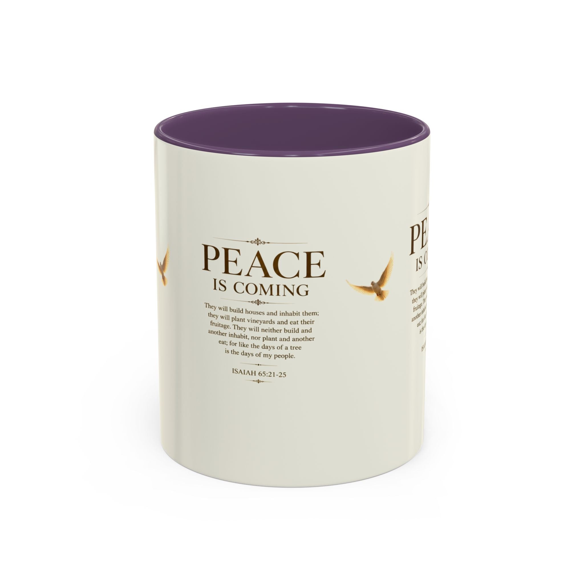 Peace Is Coming Accent Coffee Mug | Isaiah 65:21-25 Christian Mug | Inspirational Faith Gift