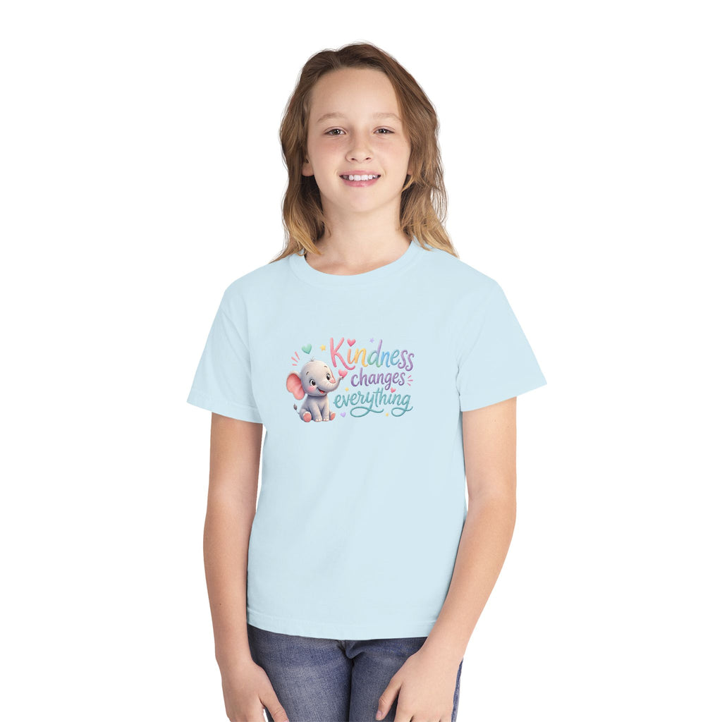 Youth Kindness Changes Everything Tee | Cute Elephant Kids Shirt | Inspirational Children’s Graphic T-Shirt