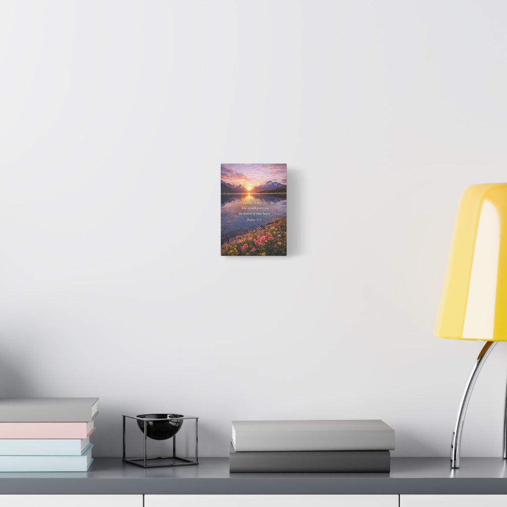 Sunset Lake Psalm 37:4 Canvas — Peaceful Christian Scripture Wall Art