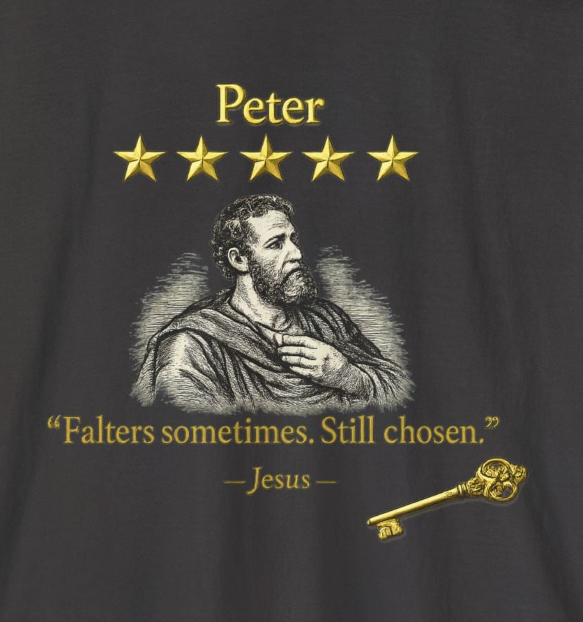 Peter – Long Sleeve T-Shirt | “Falters Sometimes. Still Chosen.” Faith Graphic – Five-Star Faith Series