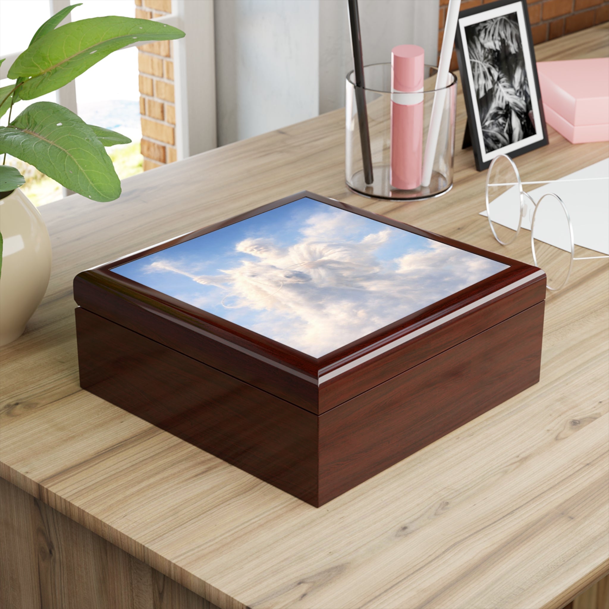 King of Kings - White Horse Jewelry Box with Heavenly Clouds