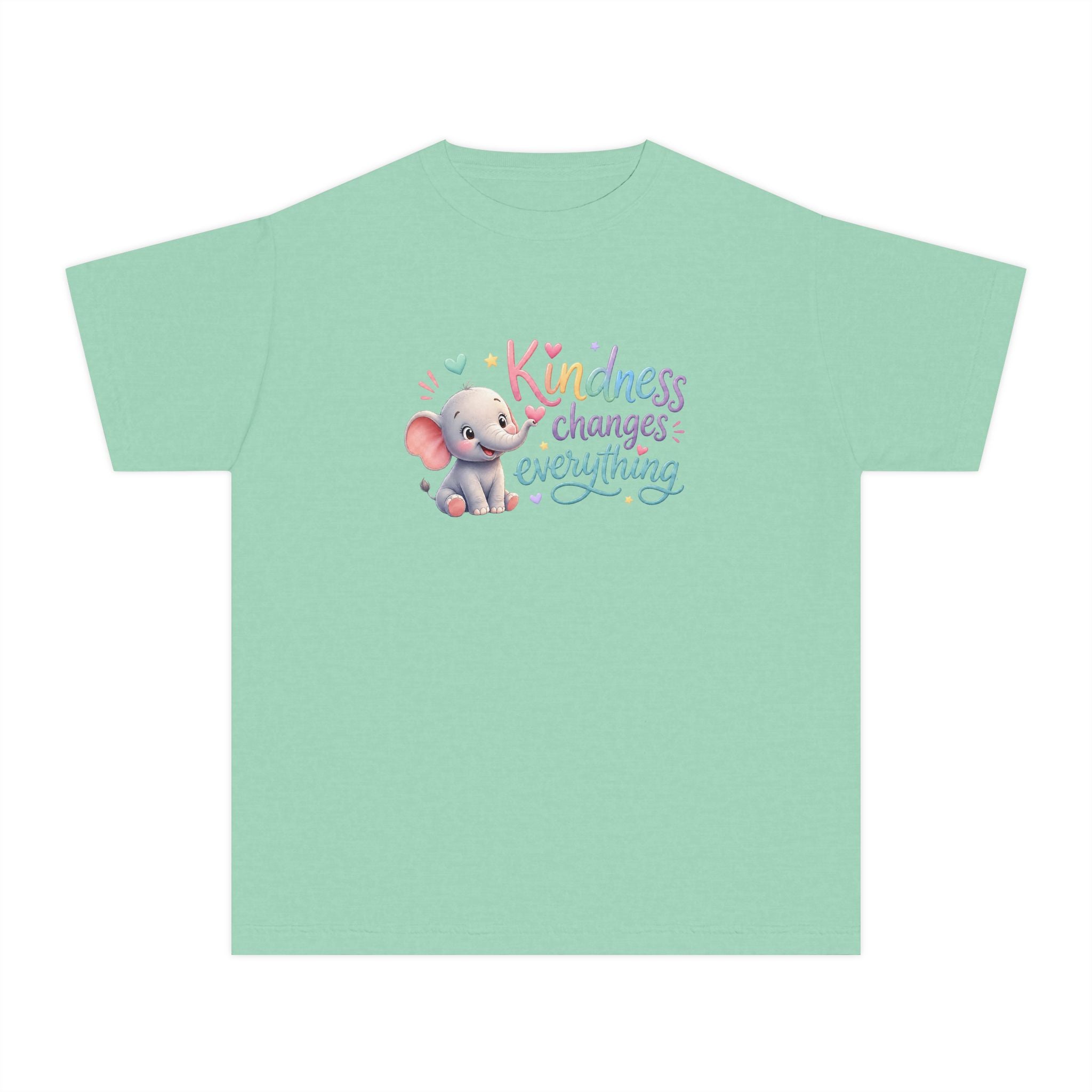 Youth Kindness Changes Everything Tee | Cute Elephant Kids Shirt | Inspirational Children’s Graphic T-Shirt