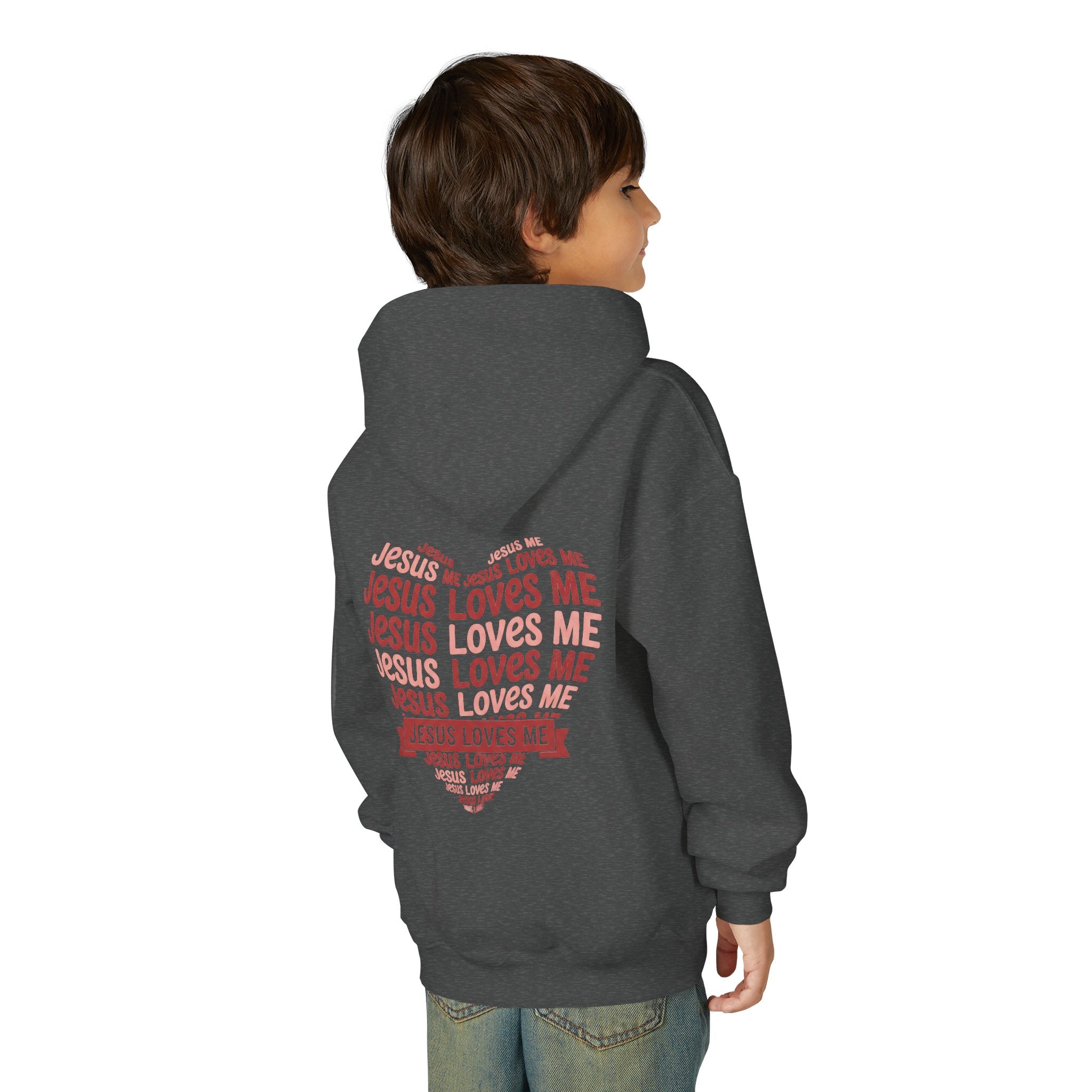 Jesus Loves Me Youth Hoodie – Heart Word Cloud Christian Kids Sweatshirt | Faith Inspired Kids Apparel
