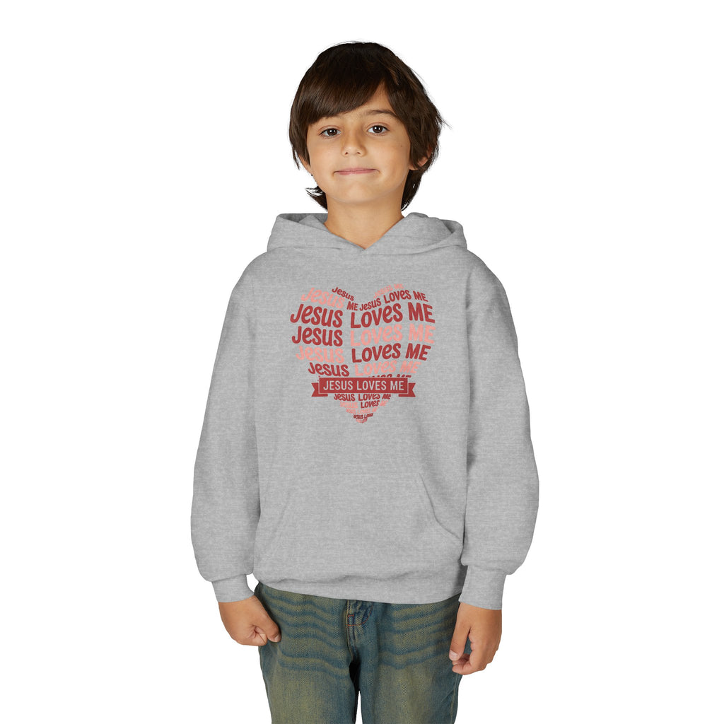 Jesus Loves Me Youth Hoodie – Heart Word Cloud Christian Kids Sweatshirt | Faith Inspired Kids Apparel