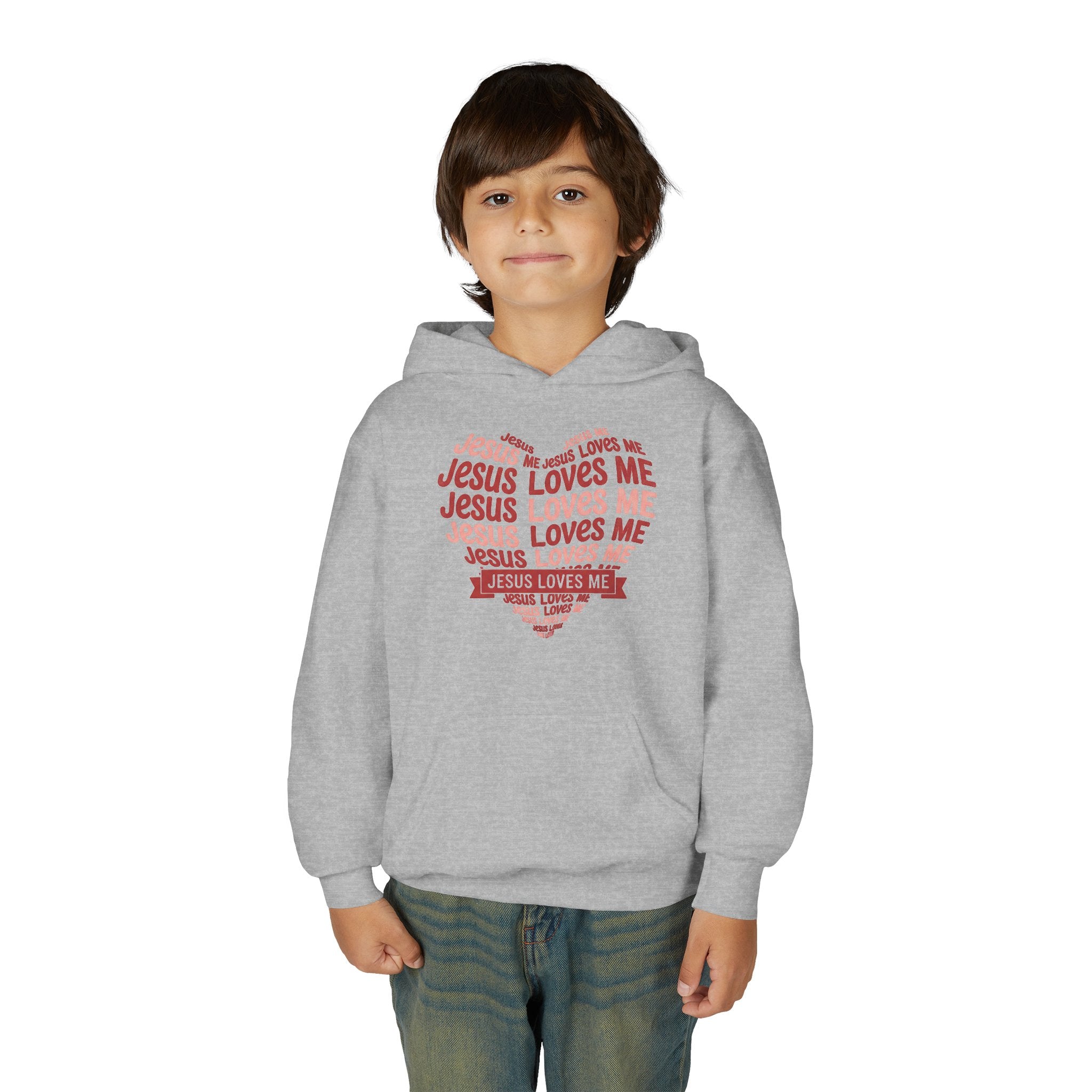 Jesus Loves Me Youth Hoodie – Heart Word Cloud Christian Kids Sweatshirt | Faith Inspired Kids Apparel