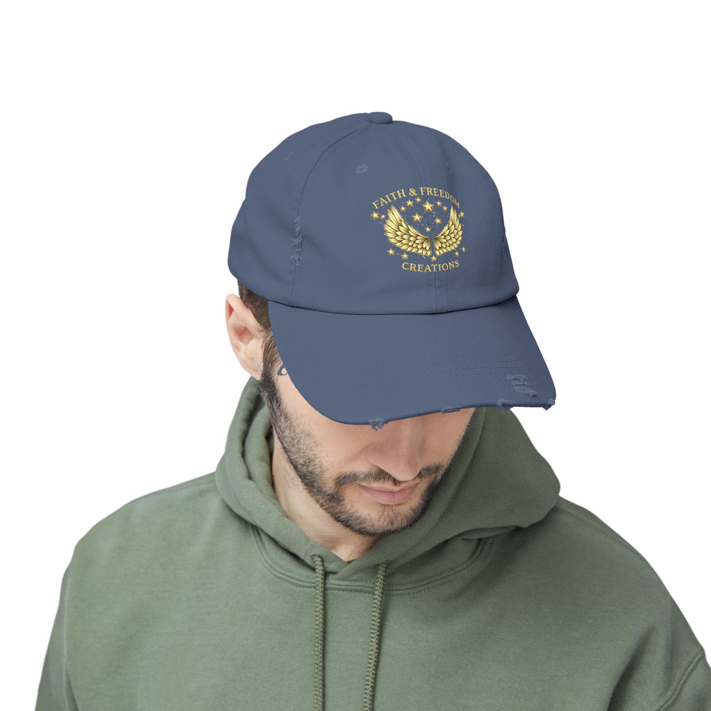 Faith & Freedom – Distressed Cap | Vintage Winged Stars Embroidered Hat