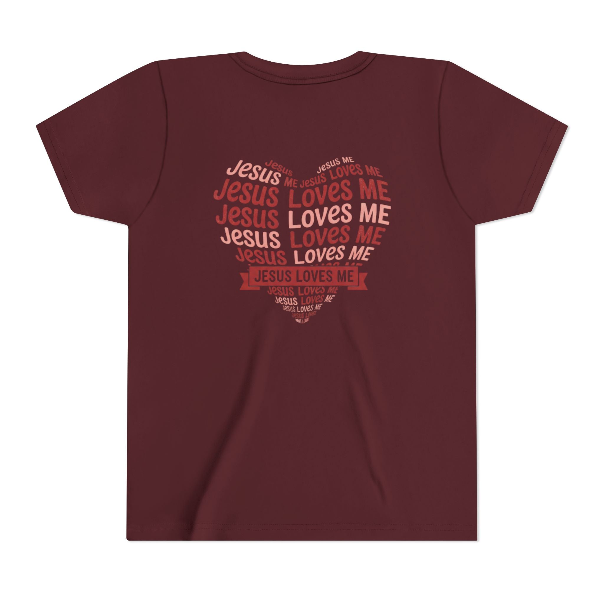 Jesus Loves Me Youth T-Shirt – Heart Word Cloud Christian Kids Tee | Faith Inspired Youth Shirt