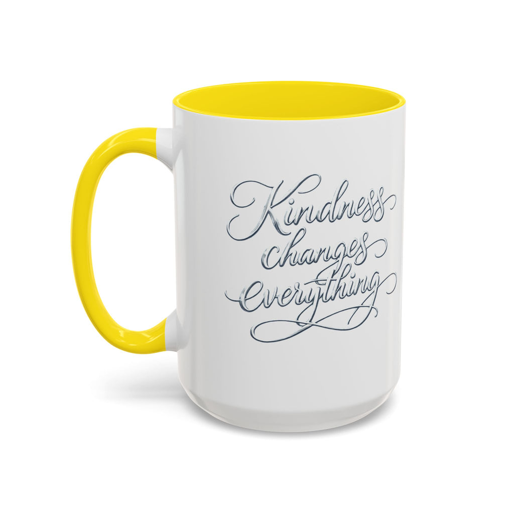 Silver-Kindness Changes Everything Accent Coffee Mug | Inspirational Ceramic Mug | Faith Freedom Creations