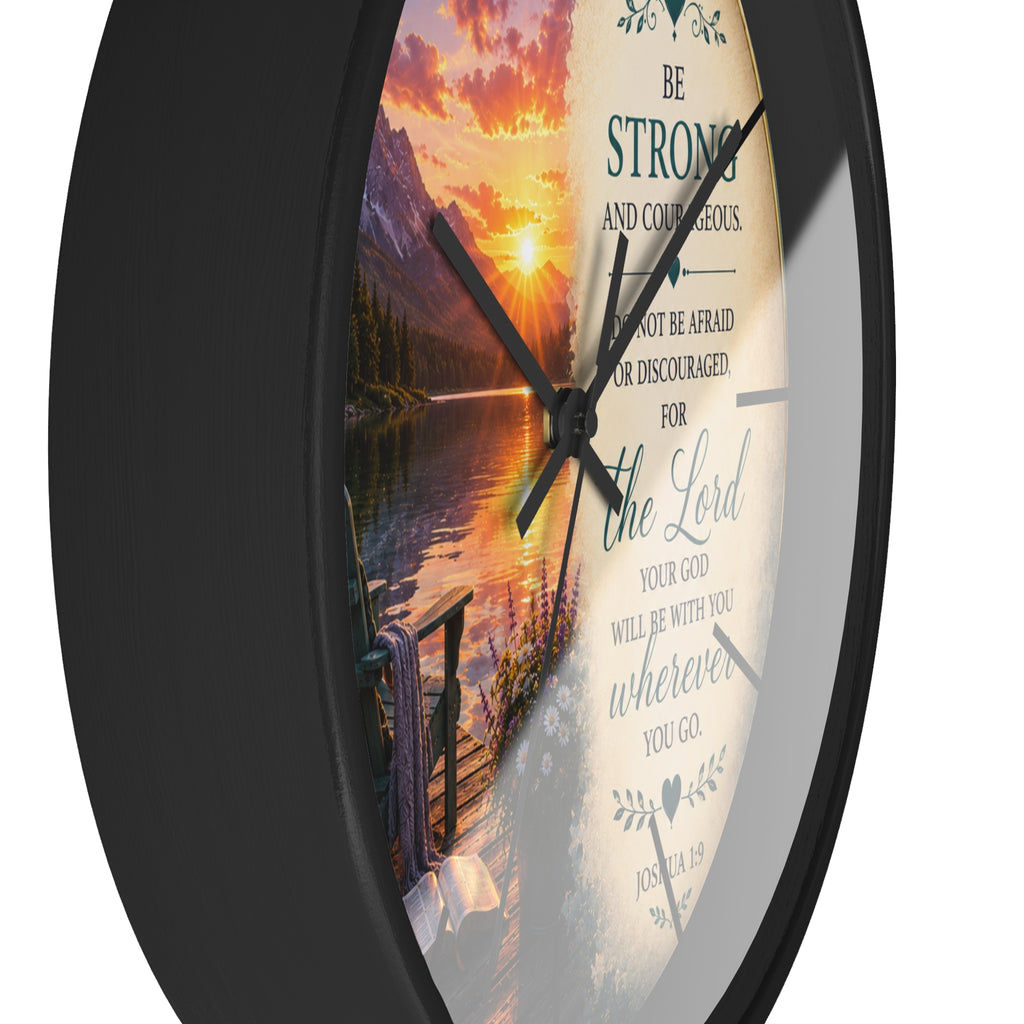 Joshua 1:9 Wall Clock | Be Strong and Courageous Christian Clock | Inspirational Scripture Decor