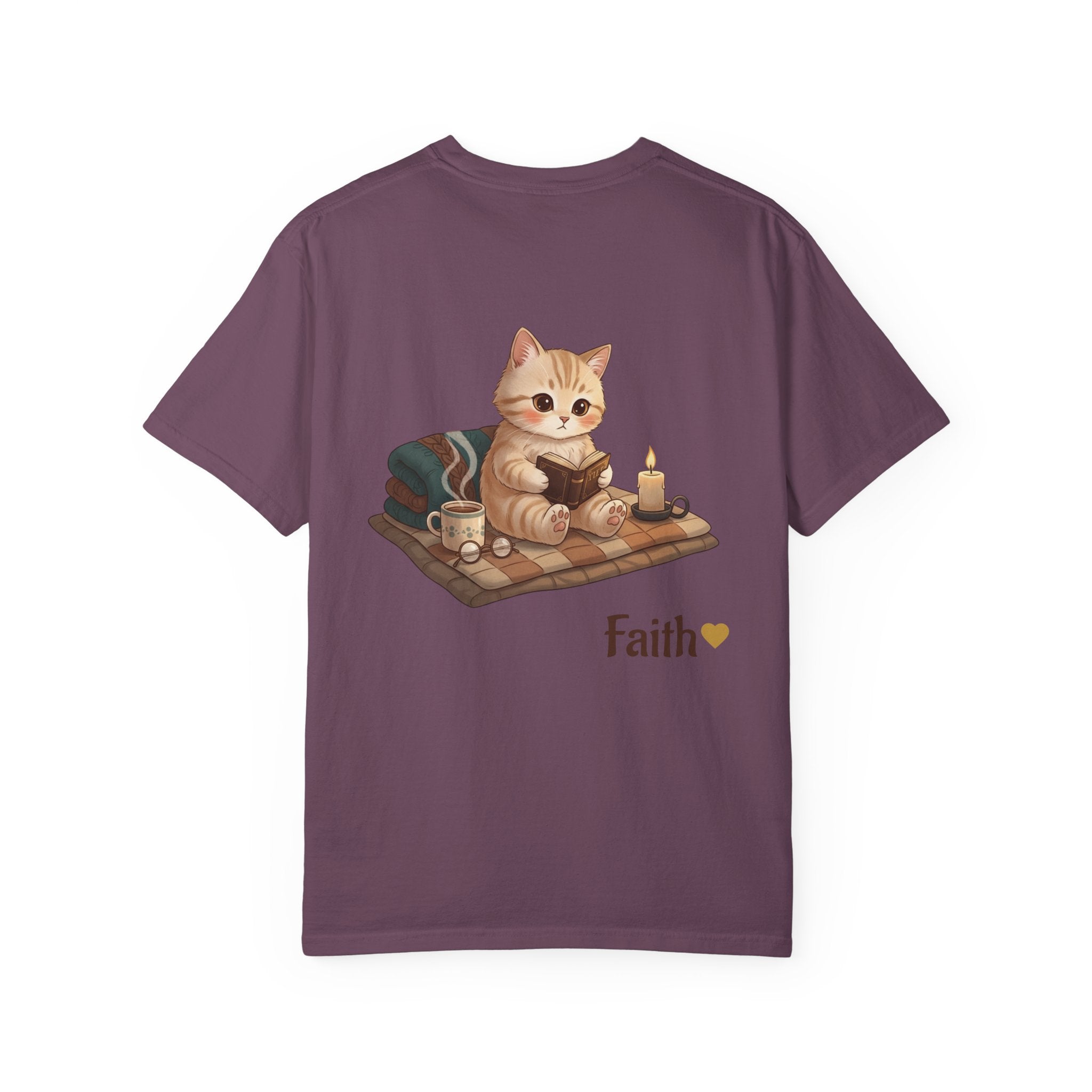 Cozy Cat Prayer T-Shirt — Faith Heart Cat Tee | Christian Cat Lover Shirt