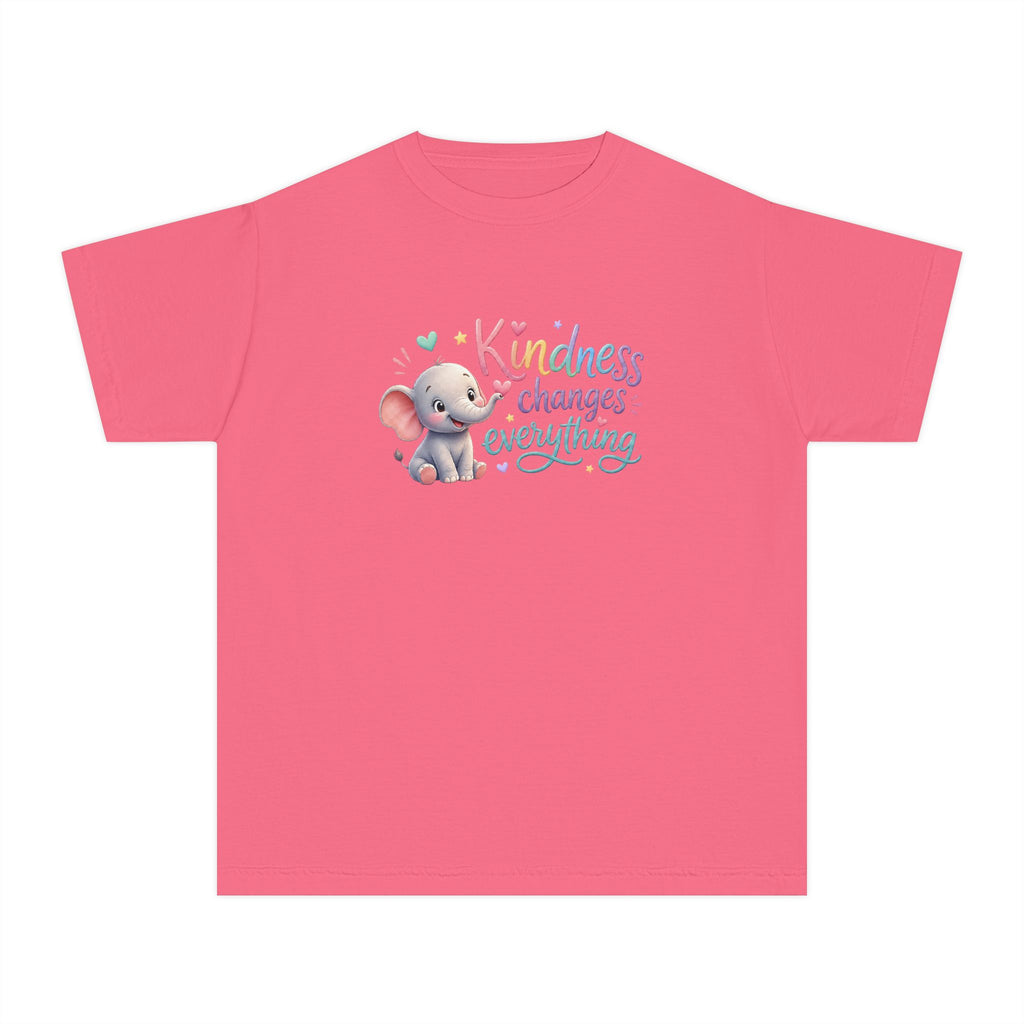 Youth Kindness Changes Everything Tee | Cute Elephant Kids Shirt | Inspirational Children’s Graphic T-Shirt