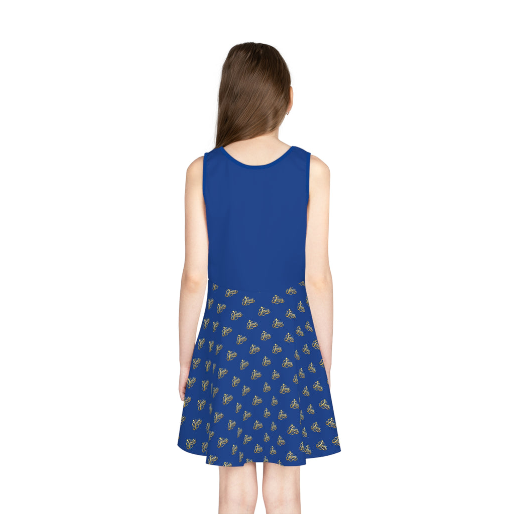 Girls' Jesus Sundress – Blue Graphic Youth Faith Dress | Mother & Daughter Matching Christian Outfit