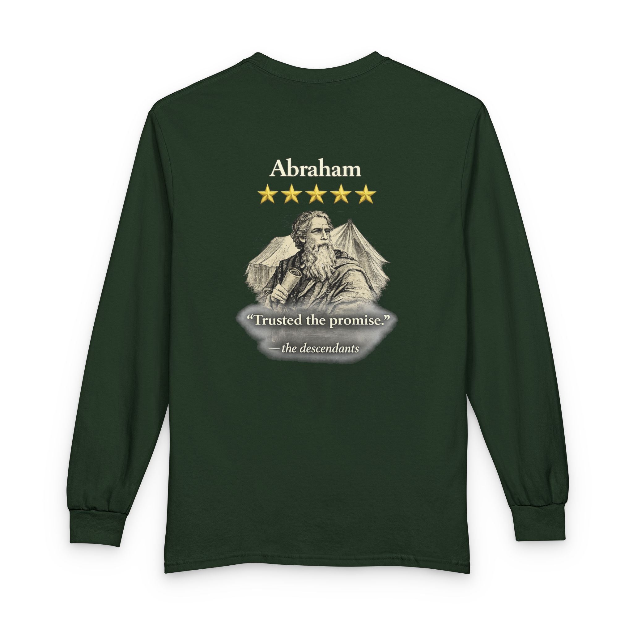 Abraham – Long Sleeve Tee | “Trusted the Promise” Faith Graphic – Five-Star Faith Series