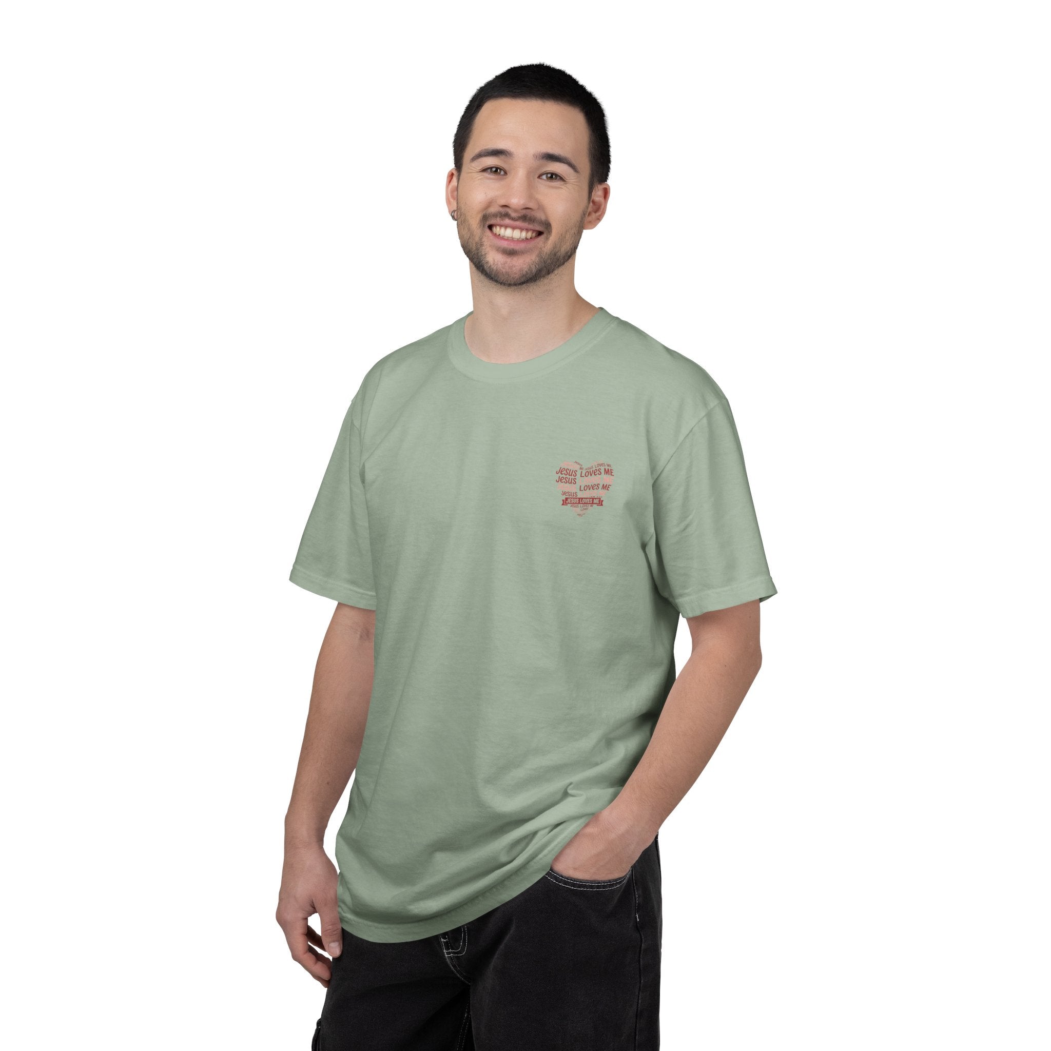 Jesus Loves Me Heart Garment-Dyed T-Shirt – Christian Faith Tee | Vintage Style Inspirational Shirt