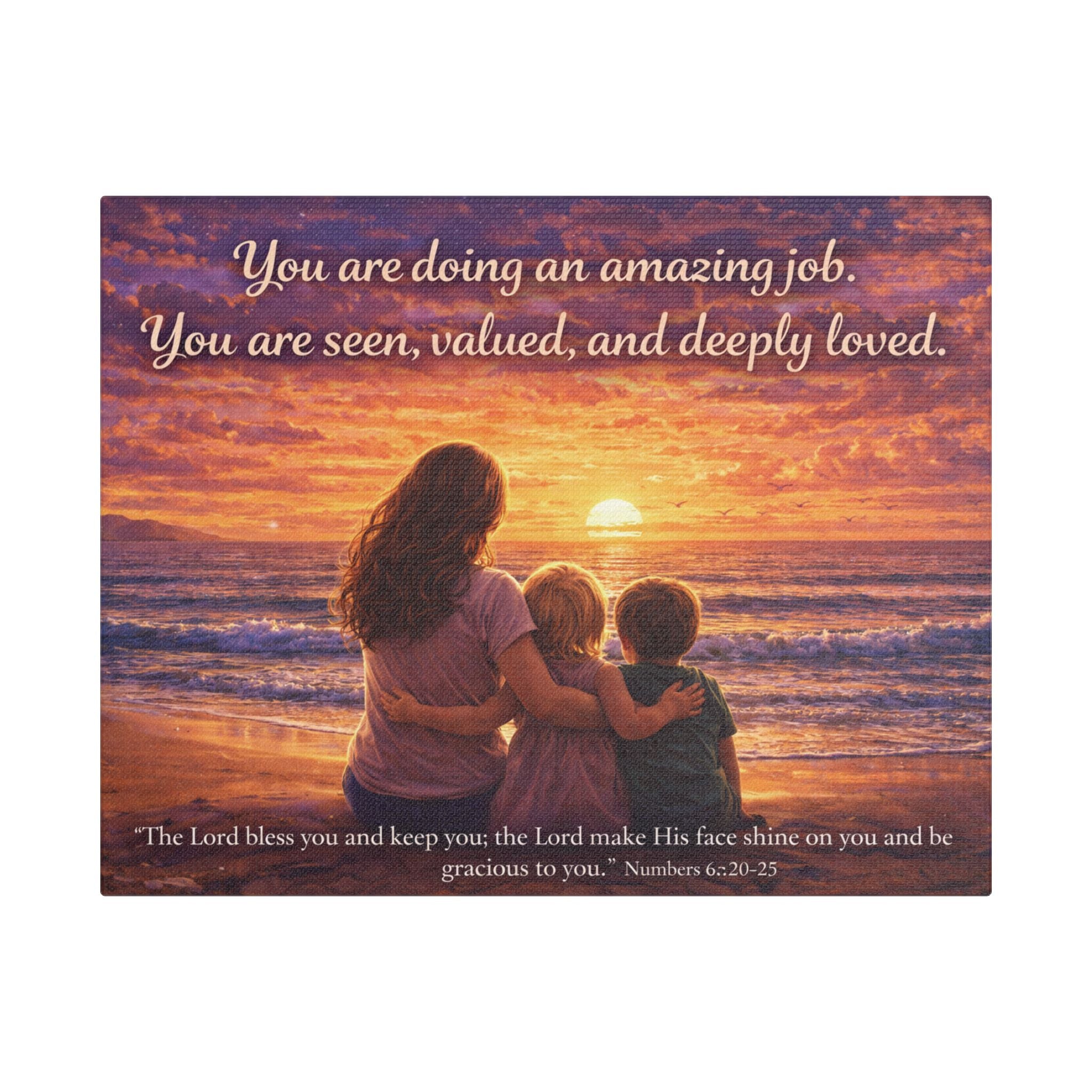 Inspirational Family Sunset Canvas – “You Are Doing an Amazing Job” Wall Art | Encouragement Canvas for Mom