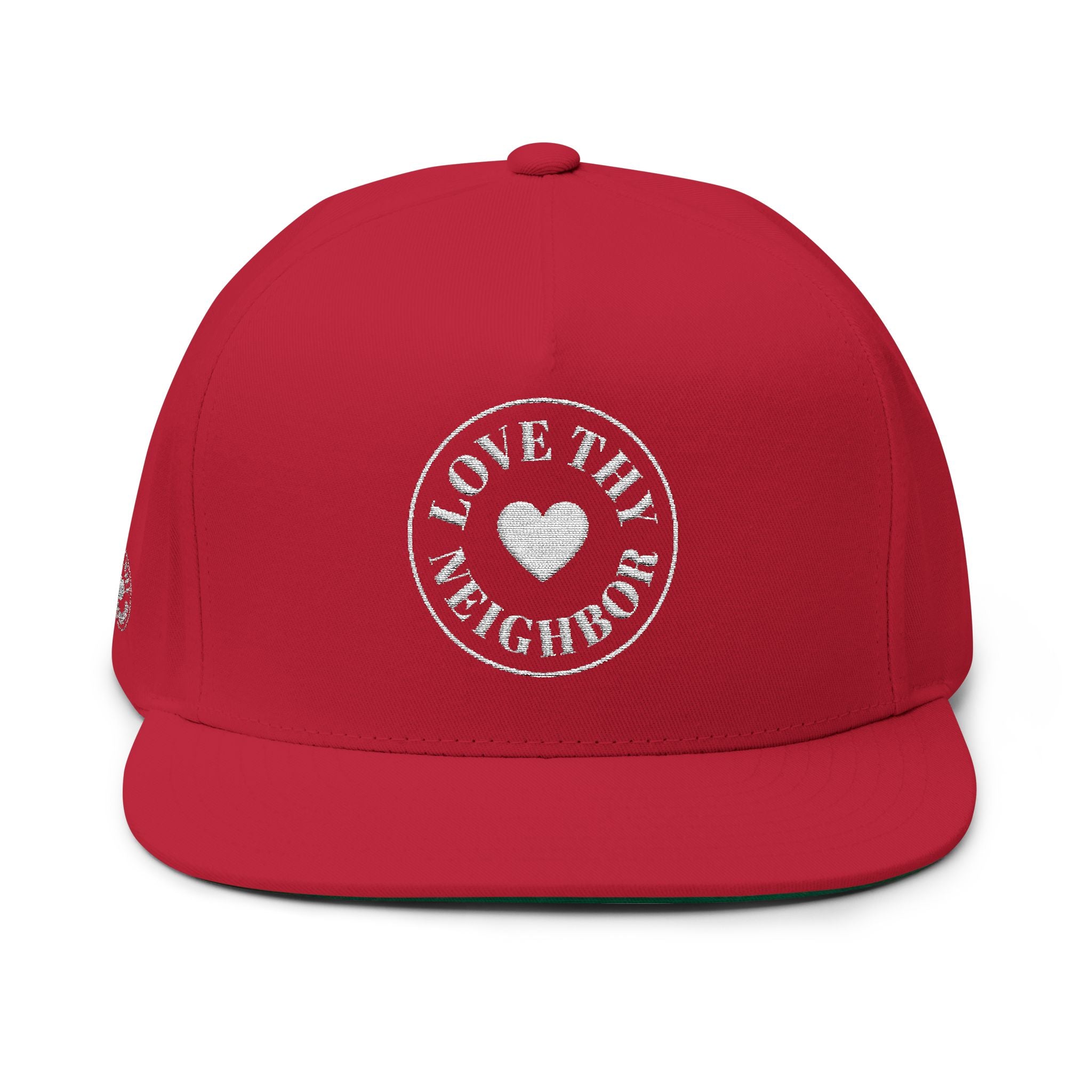 Love Thy Neighbor Embroidered Flat Bill Cap | Christian Snapback Hat | Vintage Cotton Twill Cap