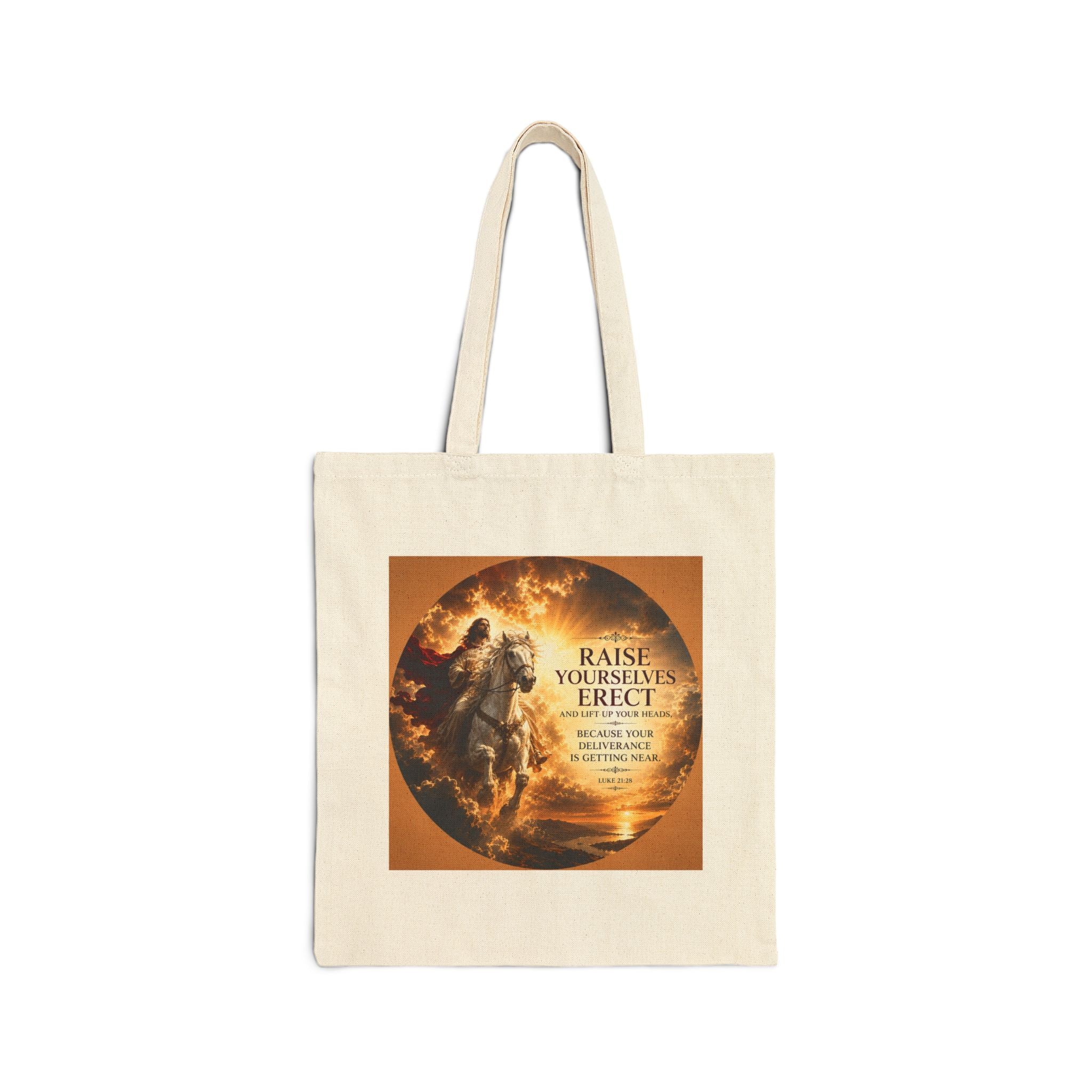 Raise Yourselves Erect Tote Bag | Luke 21:28 Christian Canvas Tote | Inspirational Scripture Shopper