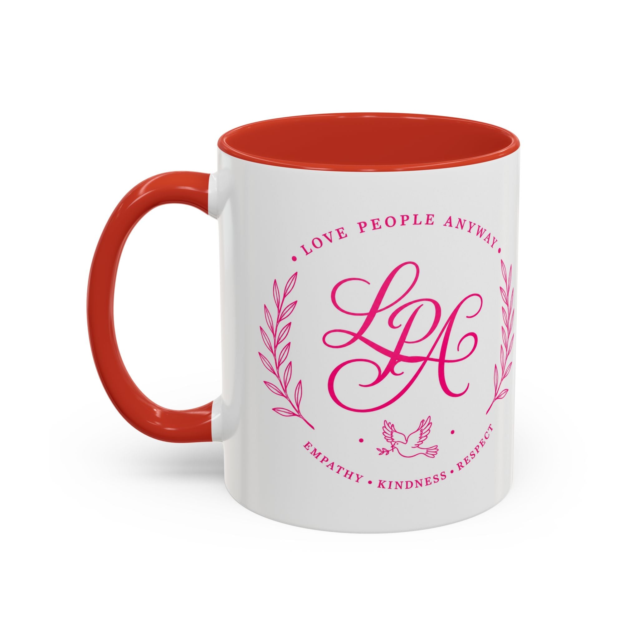 Love People Anyway Coffee Mug | Inspirational Pink Monogram Mug | Faith Freedom Creations