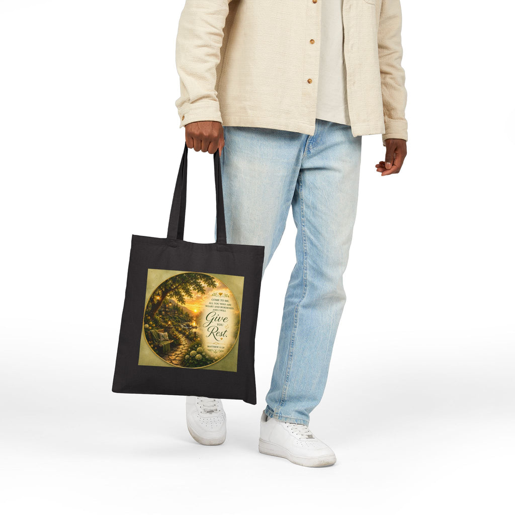 Come to Me and I Will Give You Rest Tote Bag | Matthew 11:28 Christian Canvas Tote