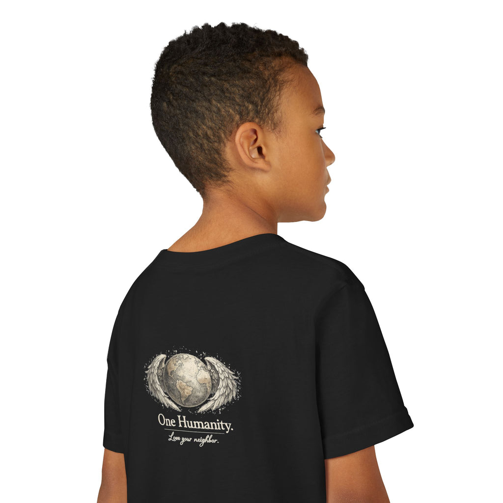 Youth “Quiet Kindness Changes Everything” Tee – Kids Inspirational T-Shirt with Earth & Friends Graphic