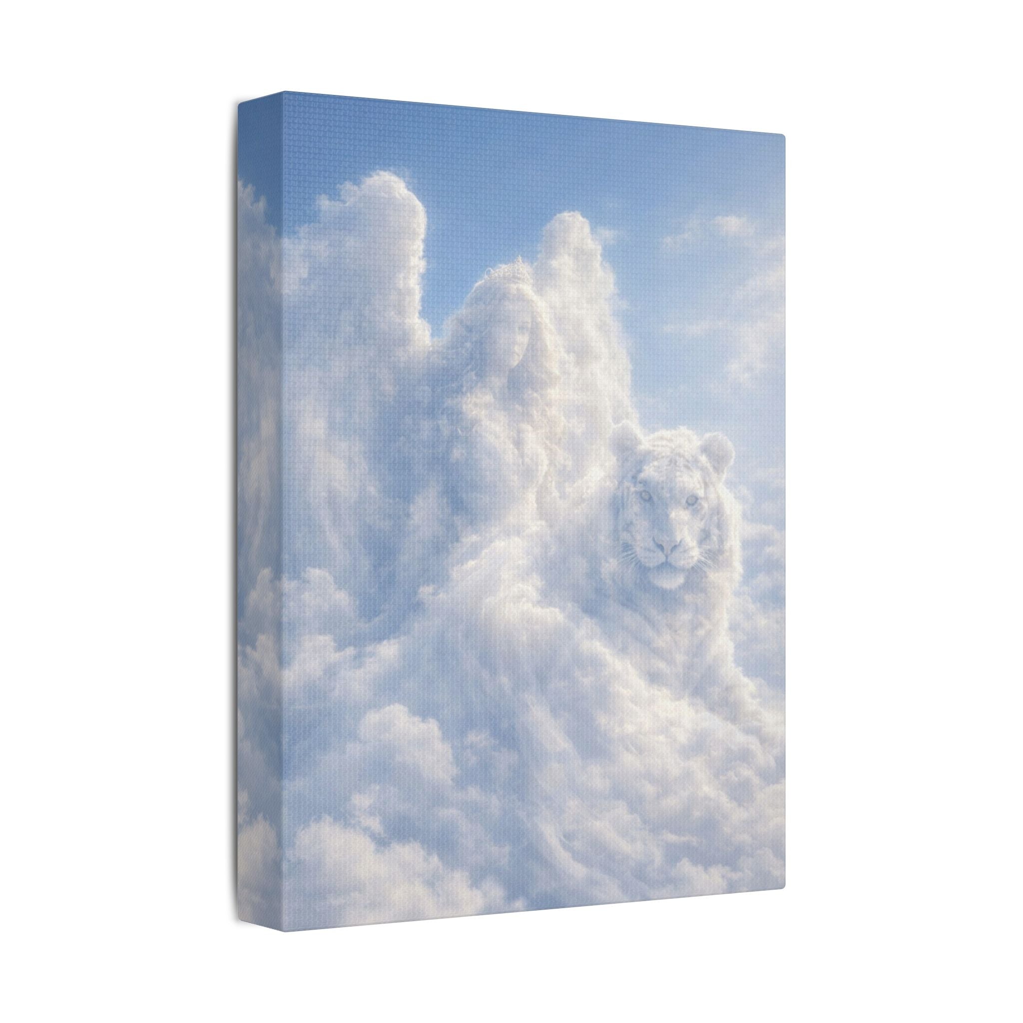 Cloud Angel & Tigar Canvas — Dreamy Nursery Faith Wall Art