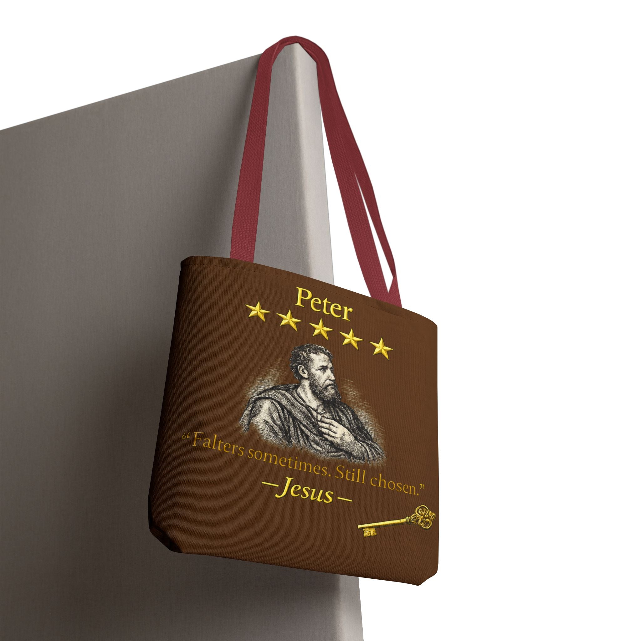Peter – Tote Bag | “Falters Sometimes. Still Chosen.” Faith Graphic – Five-Star Faith Series