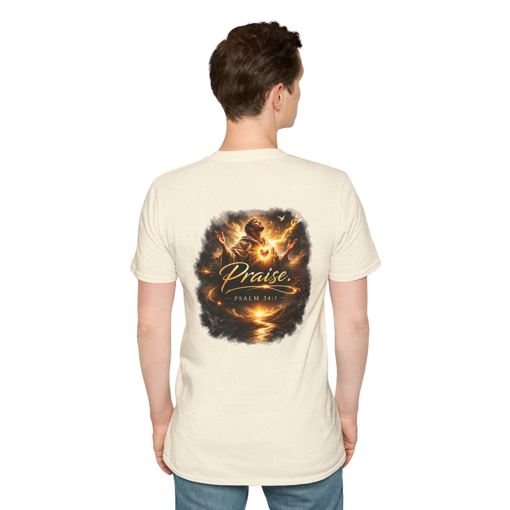 Minimalist Christian T-shirt featuring a Dove of Peace chest emblem with the words “Pray, Love, Remember” on a soft lightweight faith-inspired tee.