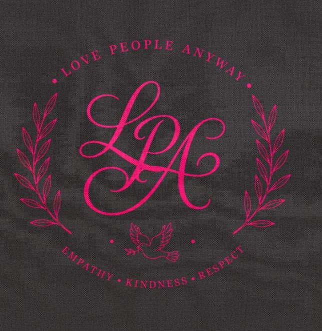 Love People Anyway Pink Monogram Tote Bag | Inspirational Canvas Tote | Empathy Kindness Respect
