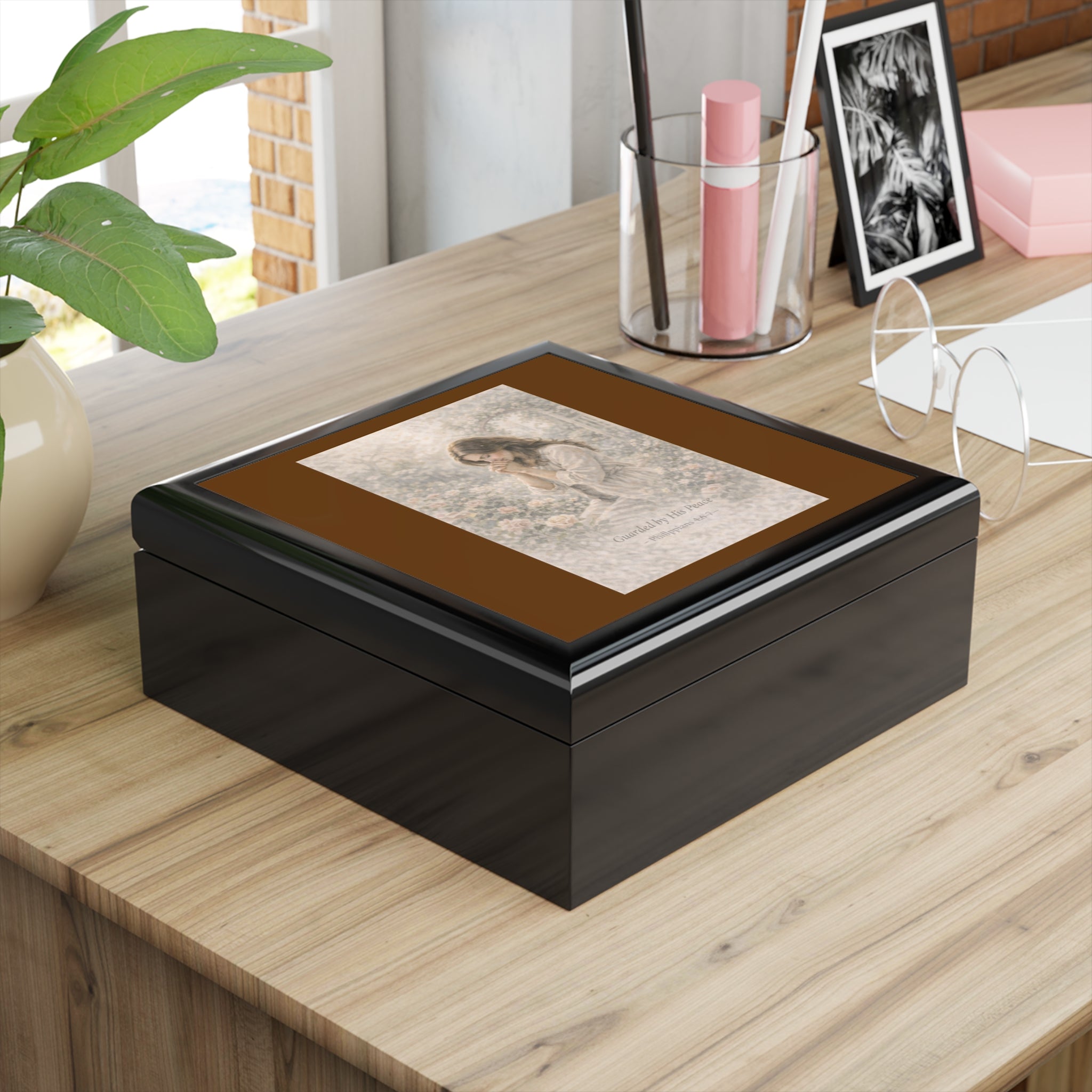 Jewelry Box - 'Guarded by His Peace' Vintage Prayer Girl Keepsake Box