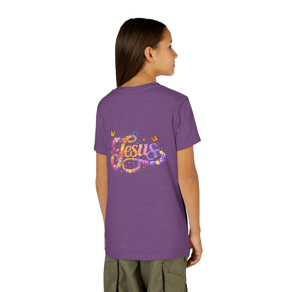 Youth Jesus Floral Script T-Shirt – Butterfly Christian Kids Tee | Faith Youth Shirt