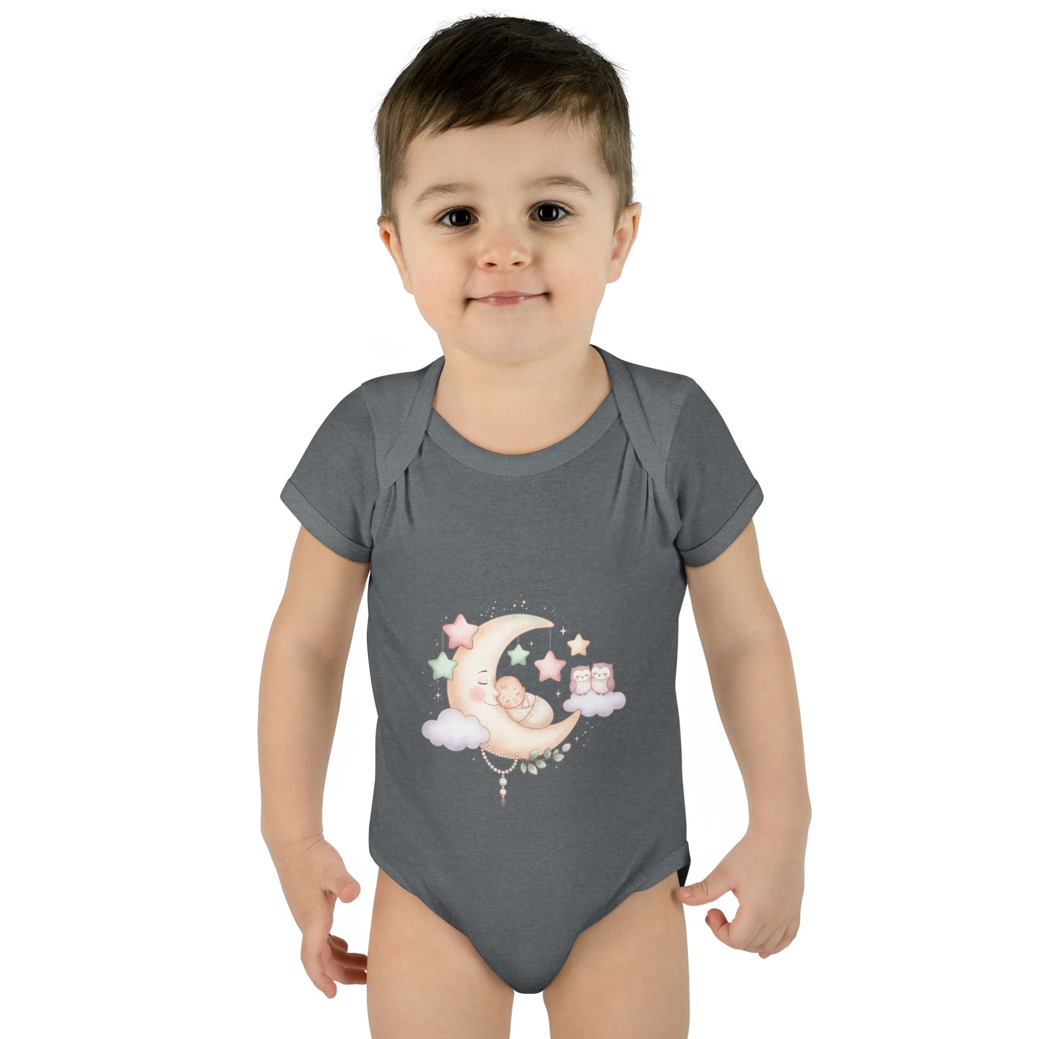 Pastel Moon & Stars Baby Bodysuit – Sleepy Moon Newborn Onesie | Cozy Baby Outfit