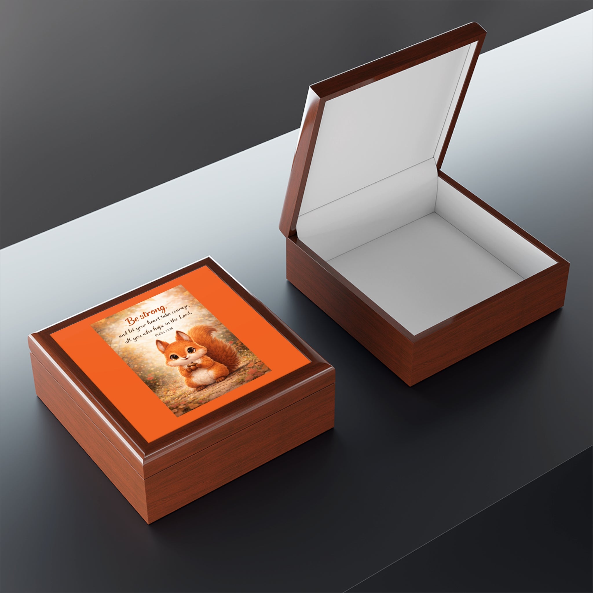 Be Strong & Take Heart - Squirrel Jewelry Box with Psalm 31:24