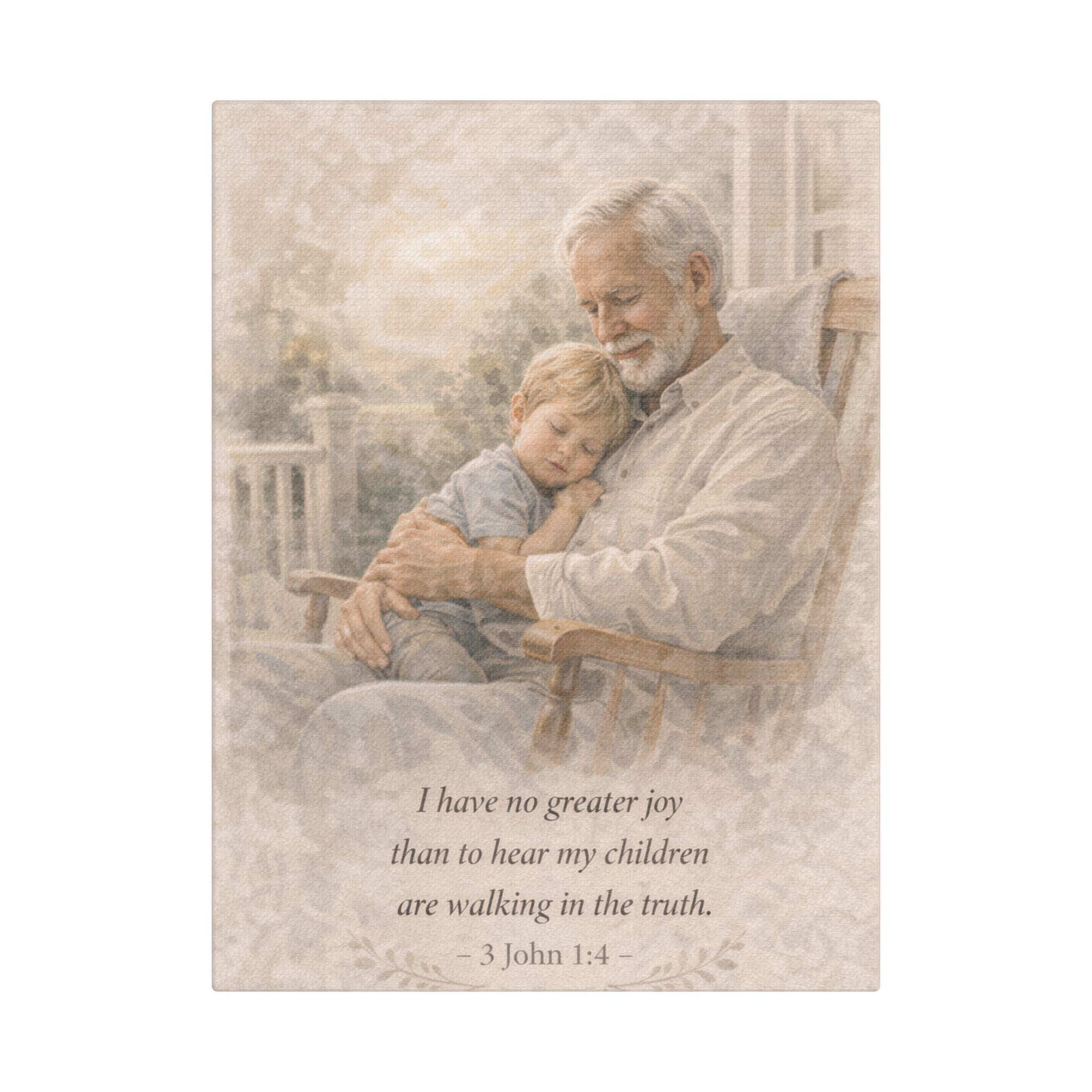 Grandfather and Grandson Satin Canvas Print — 3 John 1:4 Inspirational Wall Art