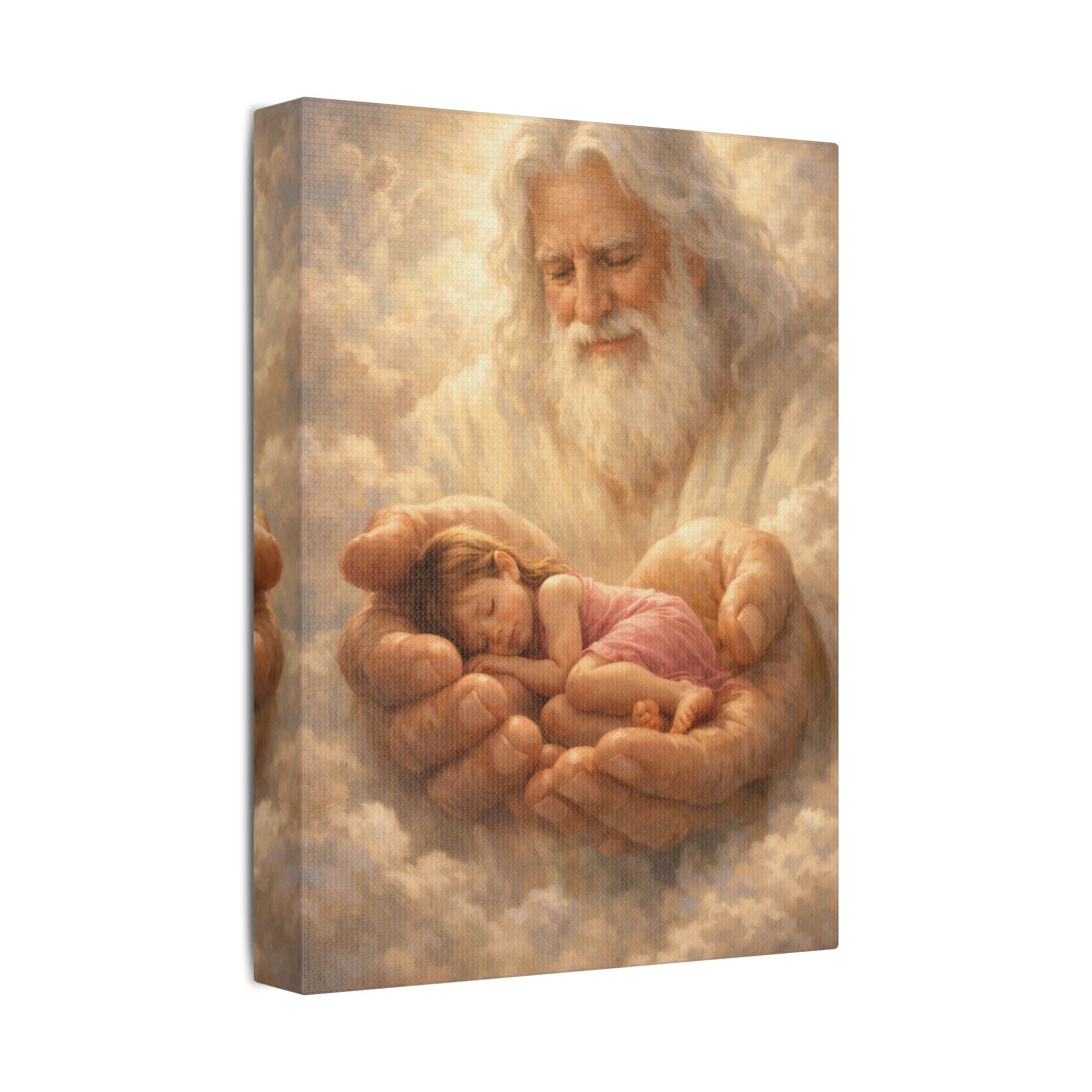 Safely in His Hands Canvas — Sleeping 'Lil' Girl' in God's Embrace Wall Art