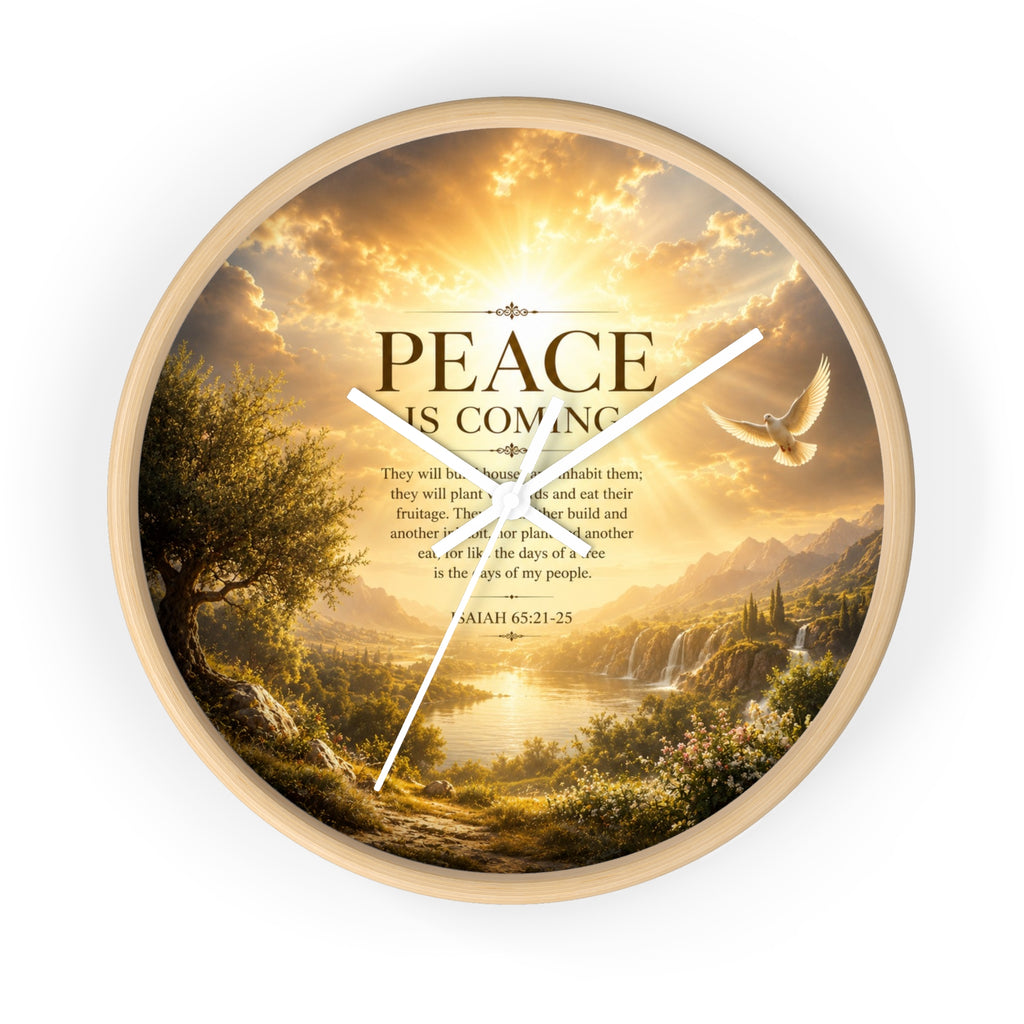 Peace Is Coming Wall Clock | Inspirational Christian Dove Decor | Silent Sunrise Quote Clock