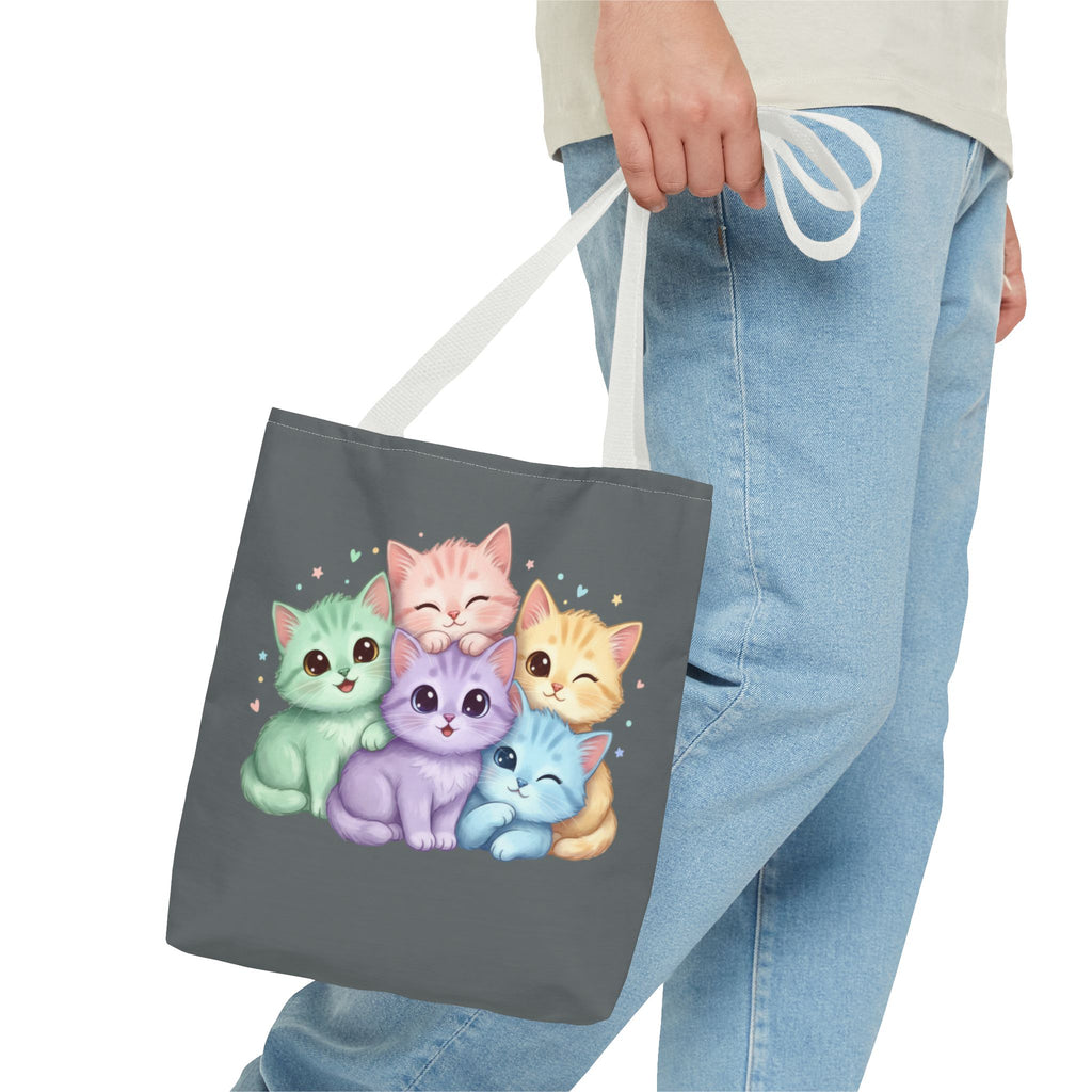 Pastel Rainbow Kittens Tote Bag – Cute Cat Lover Tote | Colorful Cat Market Bag