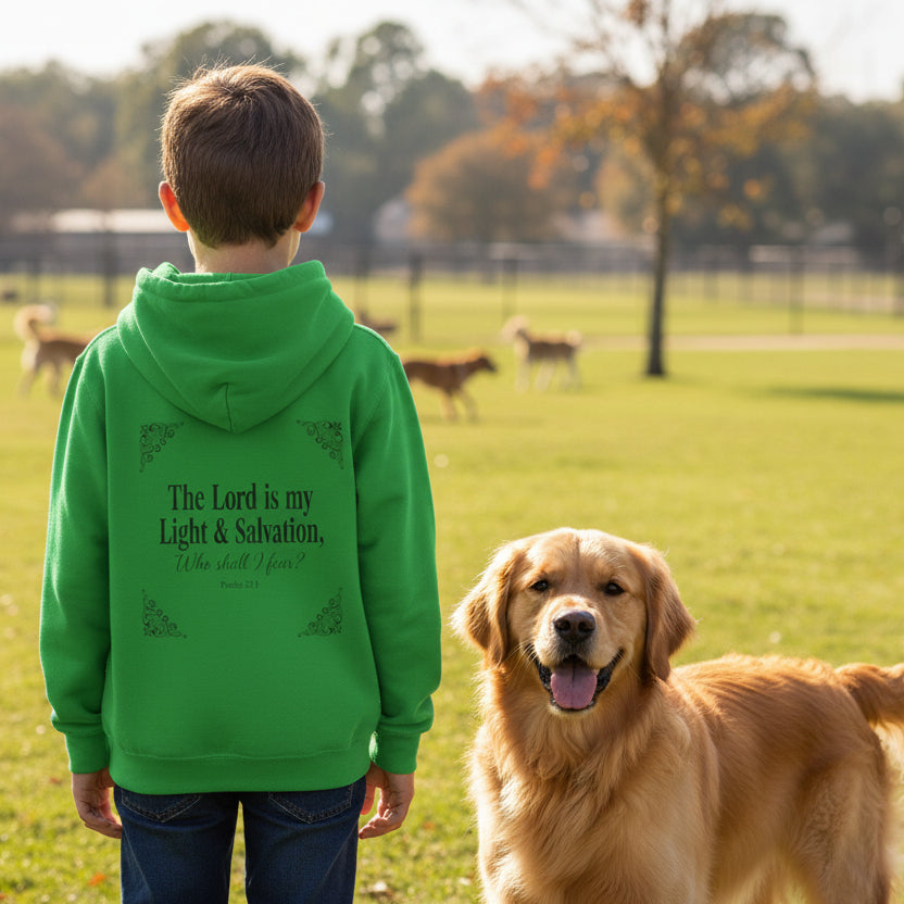 Youth “The Lord is My Light & Salvation” Hoodie – Psalm 27 Christian Kids Sweatshirt