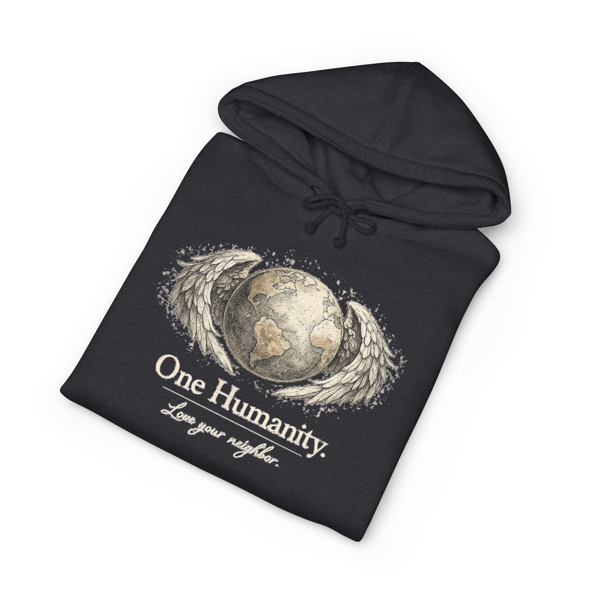 “One Humanity” Hoodie – “Love Your Neighbor” Earth & Wings Graphic Sweatshirt