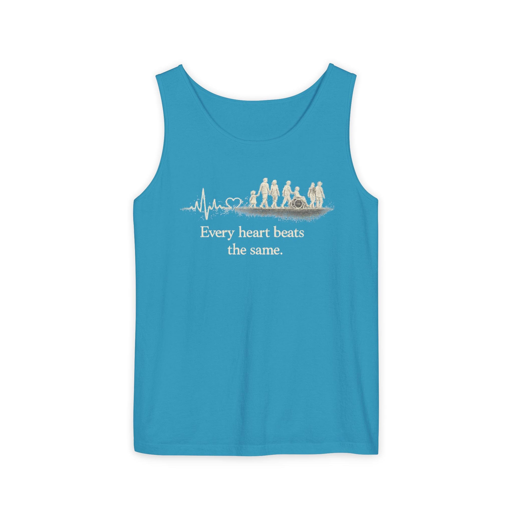 “Every Heart Beats the Same” Vintage Surf Tank Top – Garment-Dyed Coastal Unity Tank