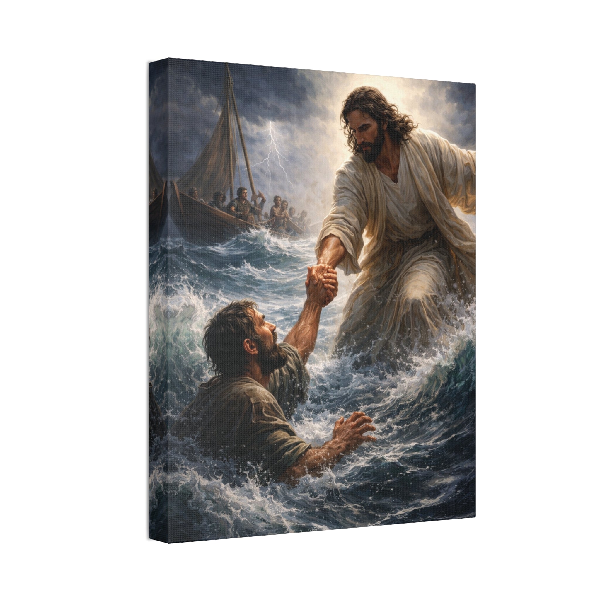 Jesus Saves Canvas Wall Art – Christian Faith Stretched Canvas | Inspirational Scripture Decor