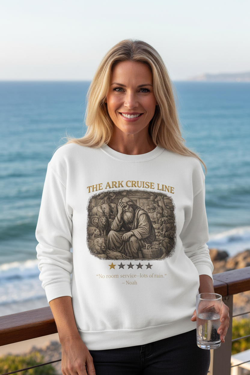 Noah – Crewneck Sweatshirt | “Ark Cruise Liner” Vintage Illustration – Five-Star Faith Series