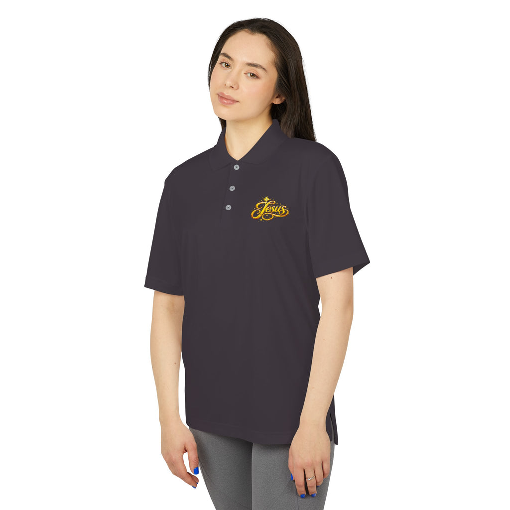 'Jesus' Script Embroidered Polo — Gold Faith Golf Shirt