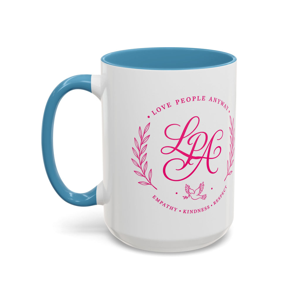 Love People Anyway Coffee Mug | Inspirational Pink Monogram Mug | Faith Freedom Creations