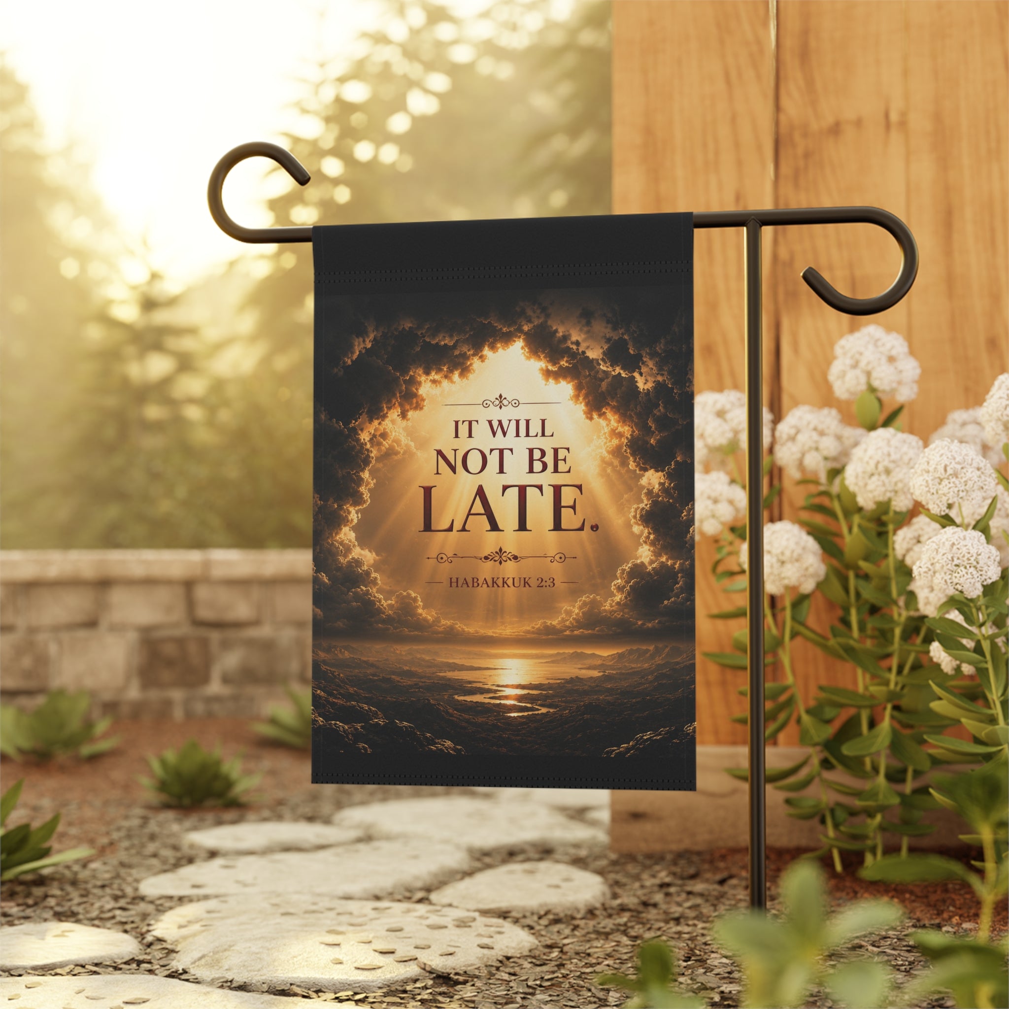It Will Not Be Late Garden Flag | Habakkuk 2:3 Sunrise Banner | Inspirational Religious Outdoor Decor